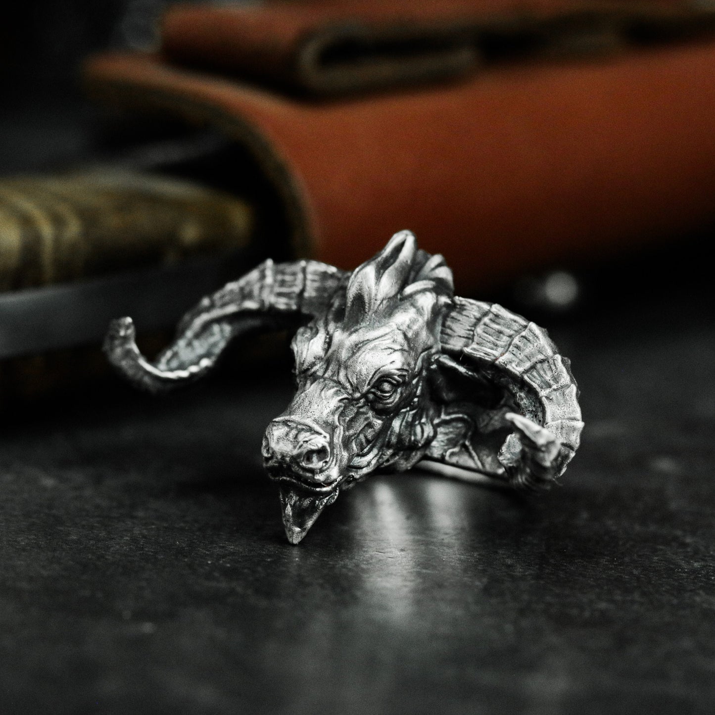 Horned Demon Ring ¨C Handmade 925 Silver Infernal Beast Band