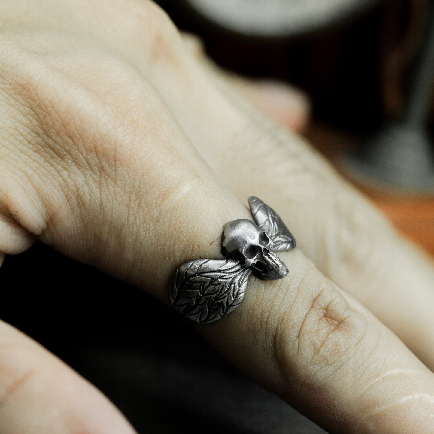 Winged Skull Gothic Ring - 925 Silver Handmade