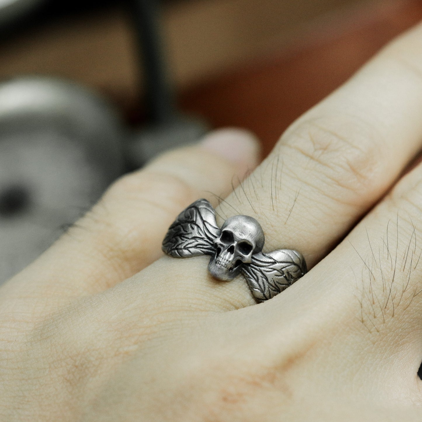 Winged Skull Gothic Ring - 925 Silver Handmade