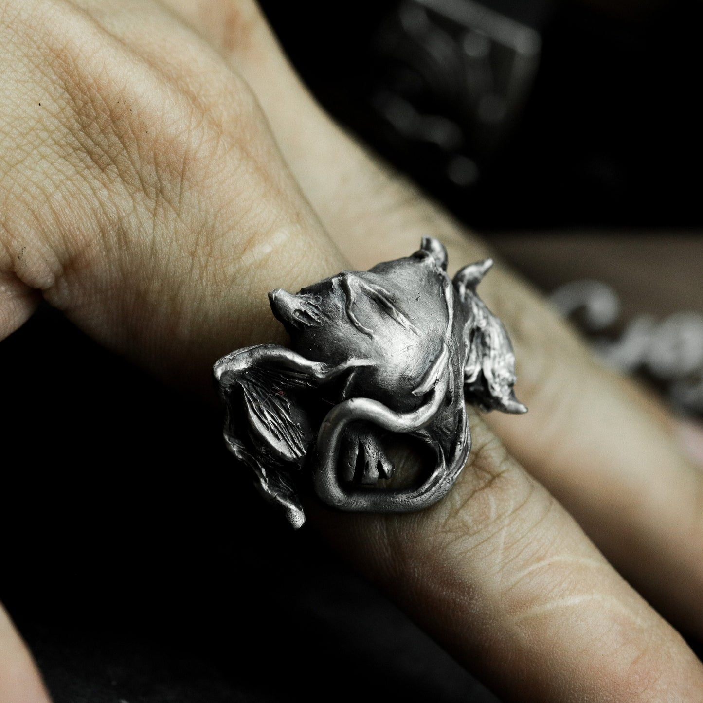 Devil Heart Ring with Horns ¨C 925 Sterling Silver Handmade