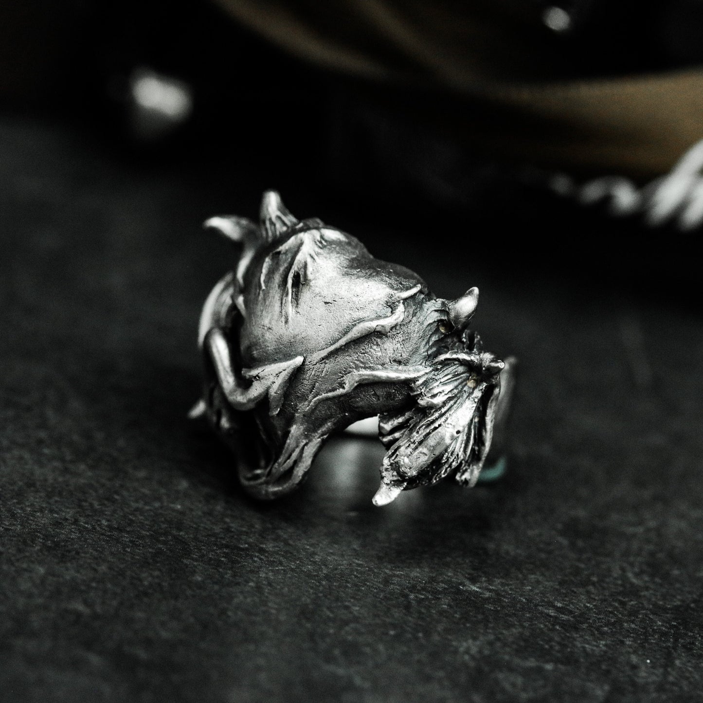 Devil Heart Ring with Horns ¨C 925 Sterling Silver Handmade