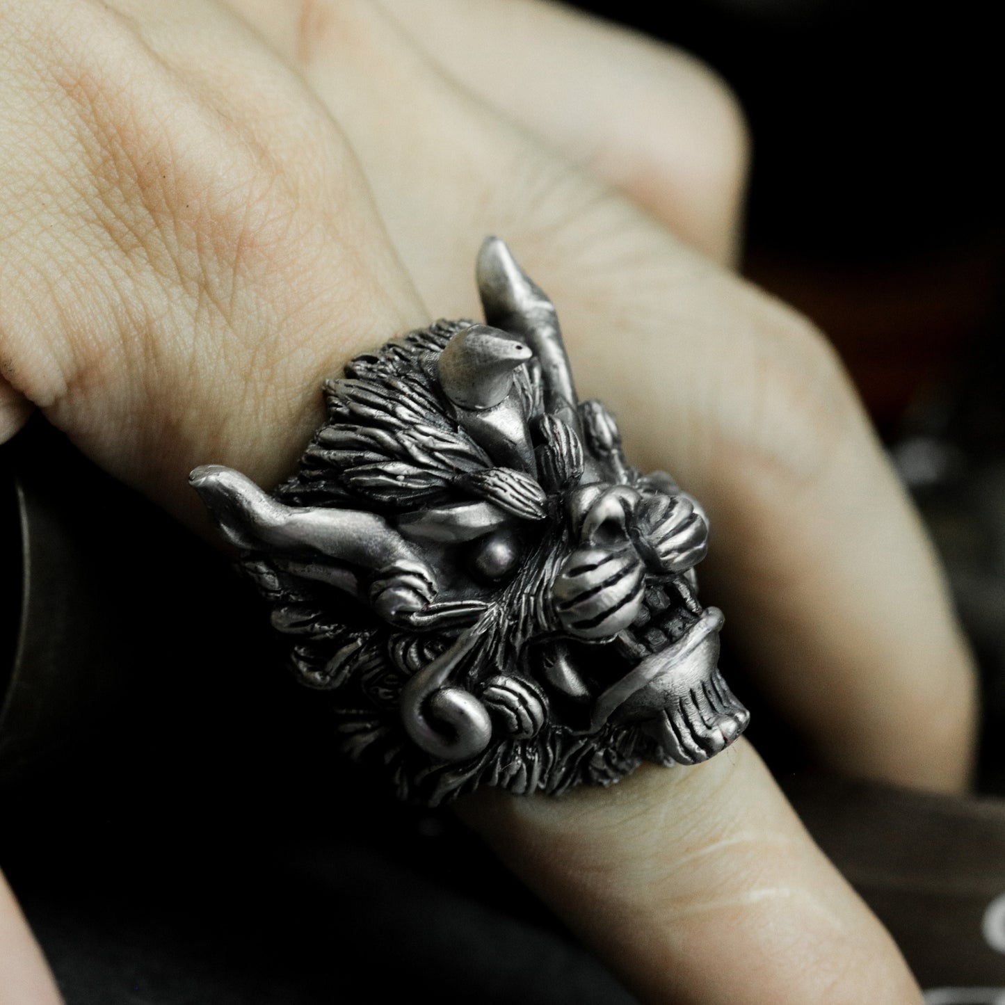 Lion King Mythical Beast Ring - 925 Silver Handmade