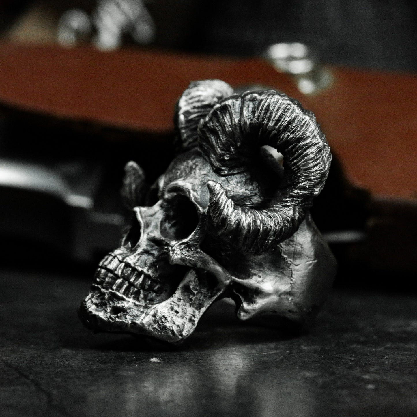 Ram Skull Ring with Curled Horns ¨C 925 Sterling Silver Handmade