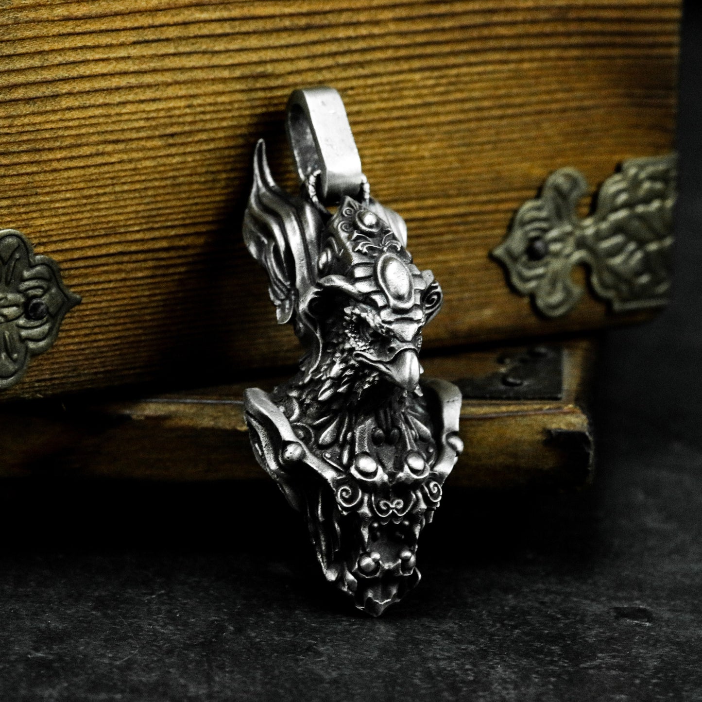 Eagle-Faced Warrior Pendant with Ornate Armor - 925 Sterling Silver Handmade