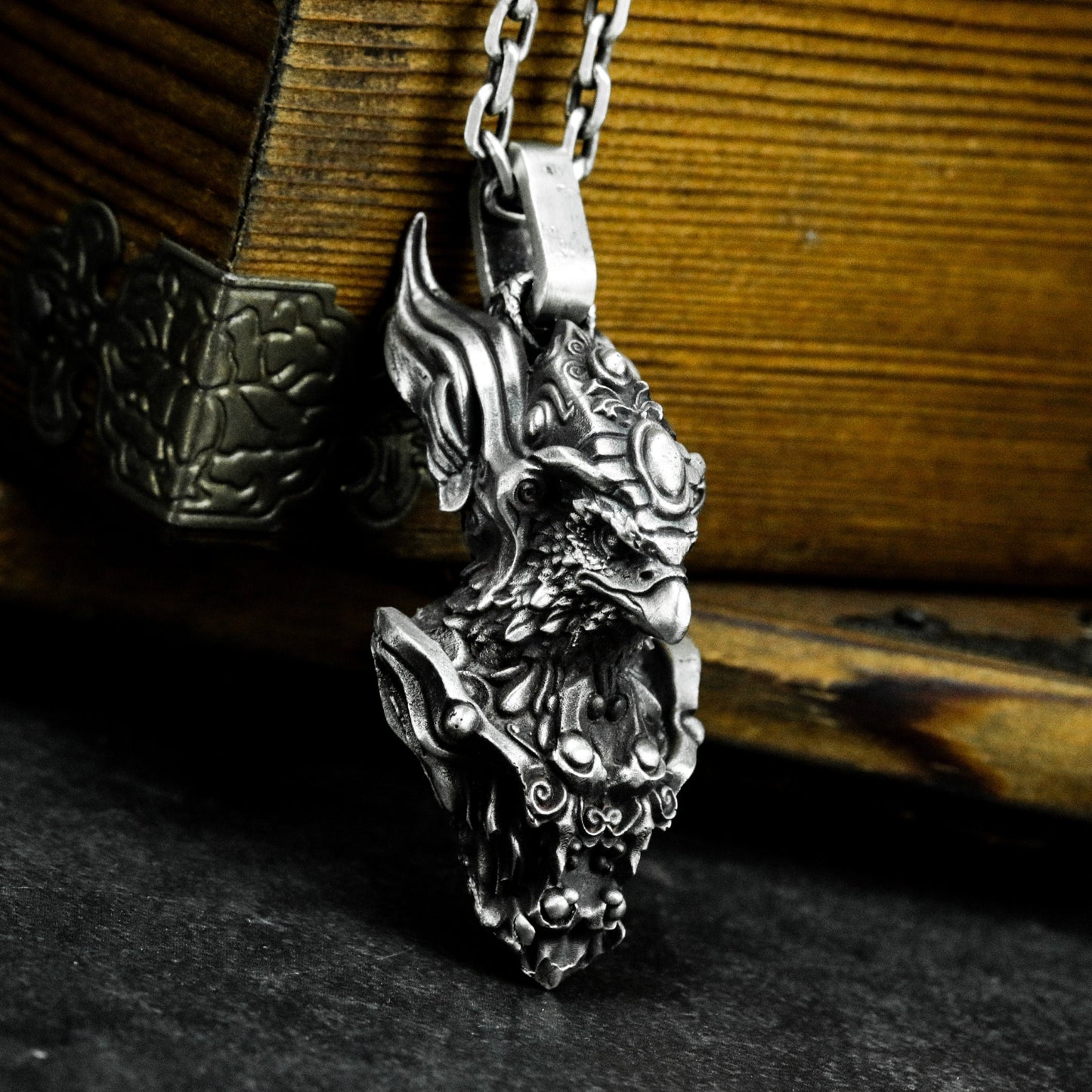 Eagle-Faced Warrior Pendant with Ornate Armor - 925 Sterling Silver Handmade