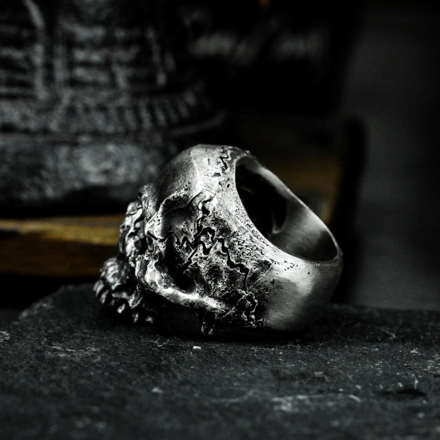 Black Skull Ring ¨C Handmade 925 Silver Dark Hip-Hop Band
