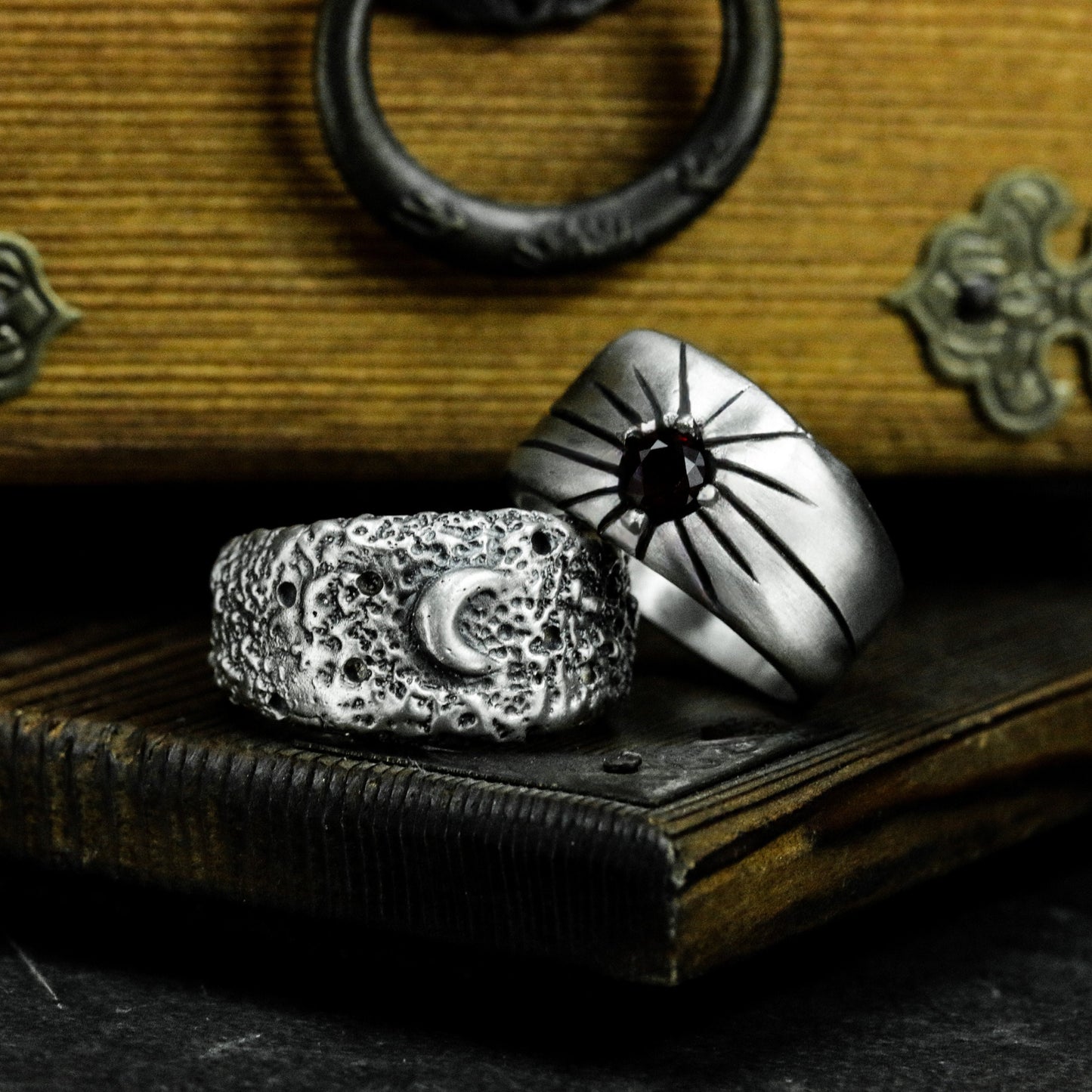 Sun Moon Star Couple Ring - 925 Silver Handmade