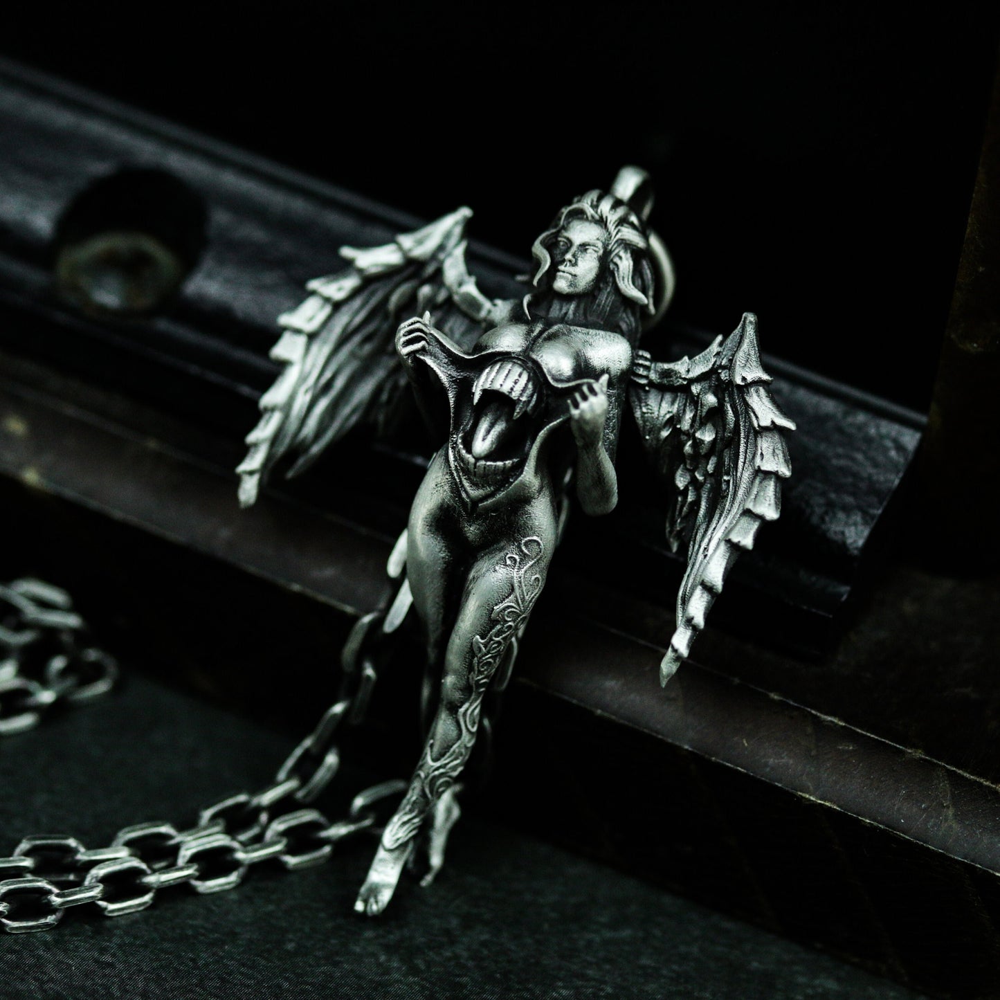 Fallen Angel Pendant - 925 Silver Handmade Gothic Guardian