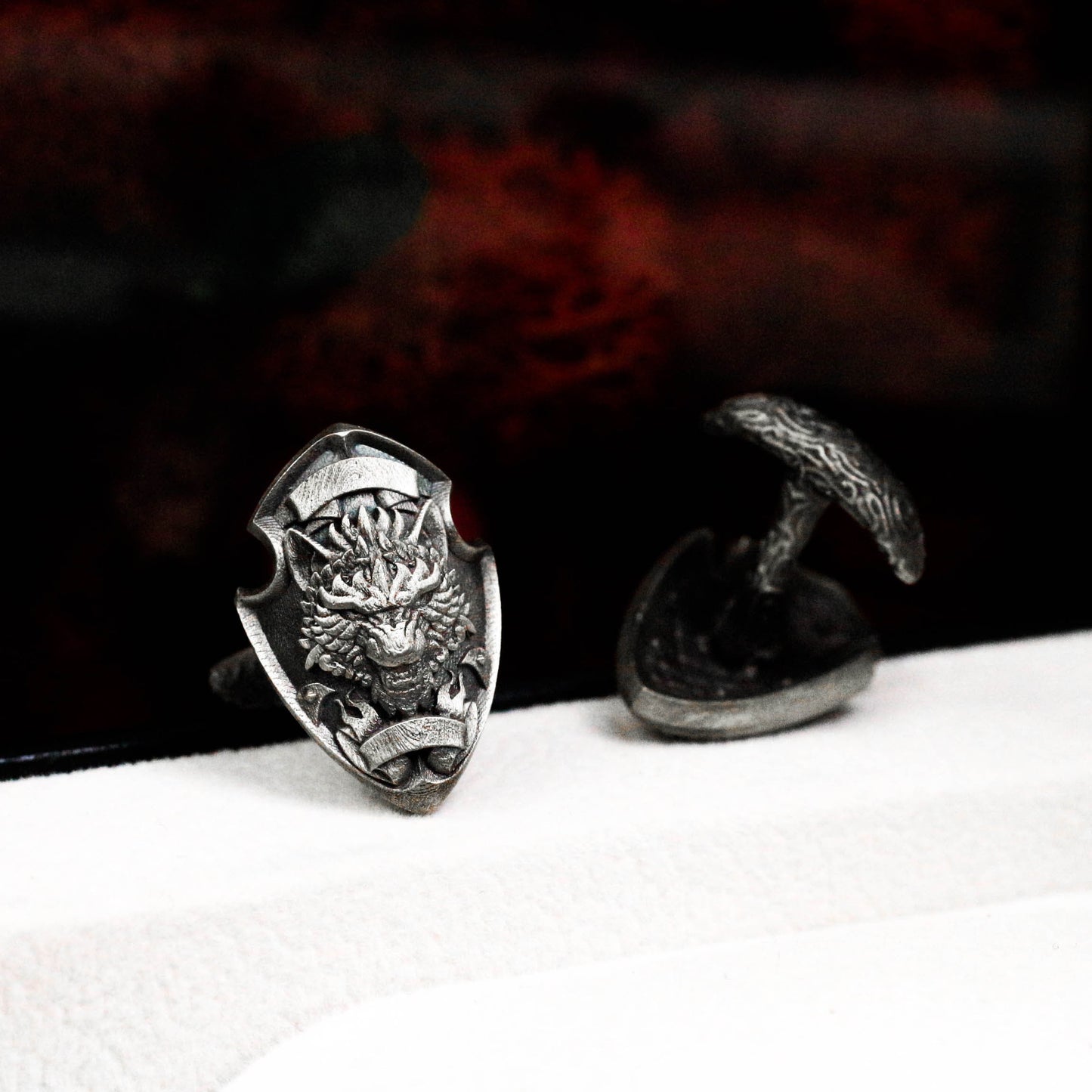 Wolf Shield Cufflinks, Bully Badge - 925 Sterling Silver Handmade