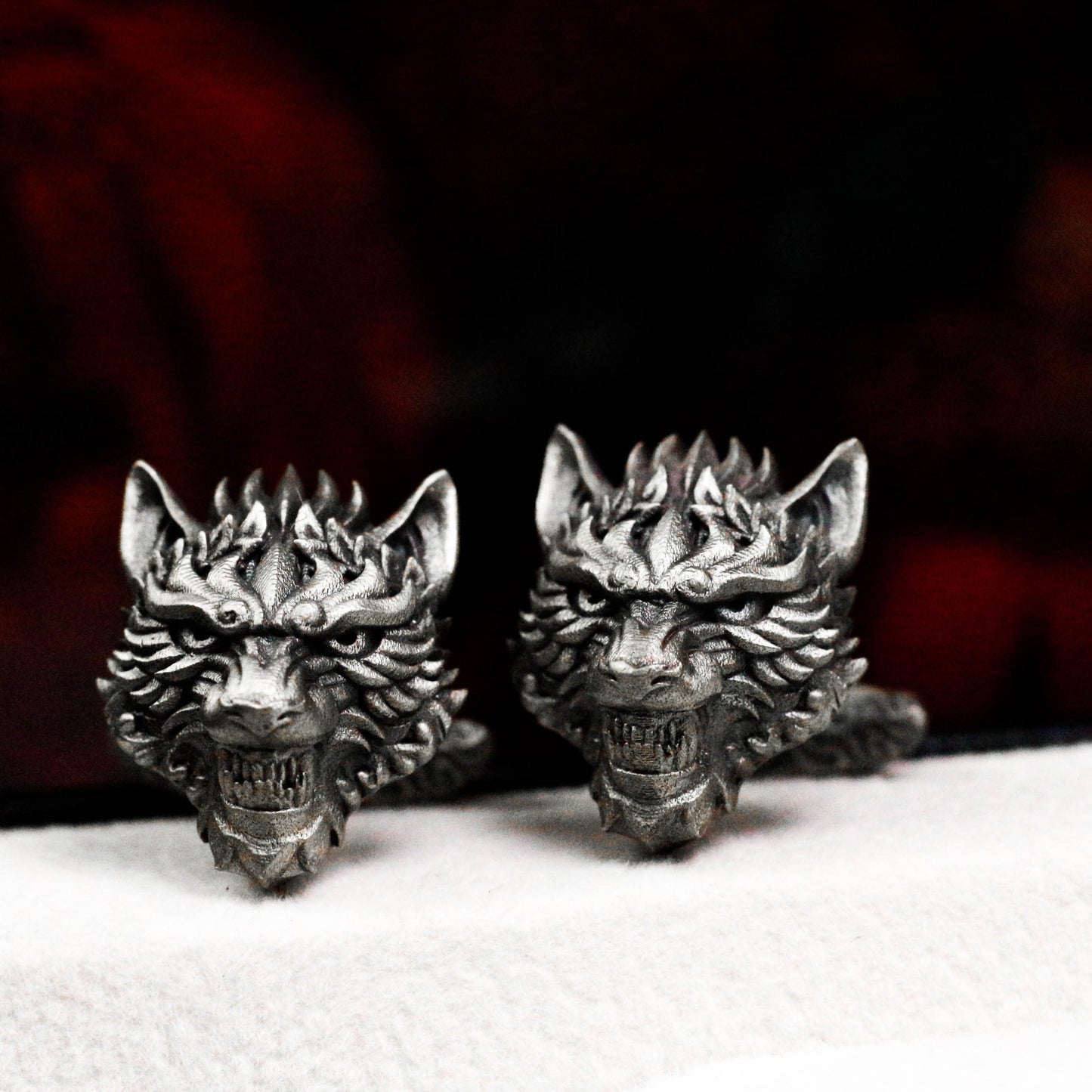 Wolf Head Cufflinks - 925 Silver Handmade