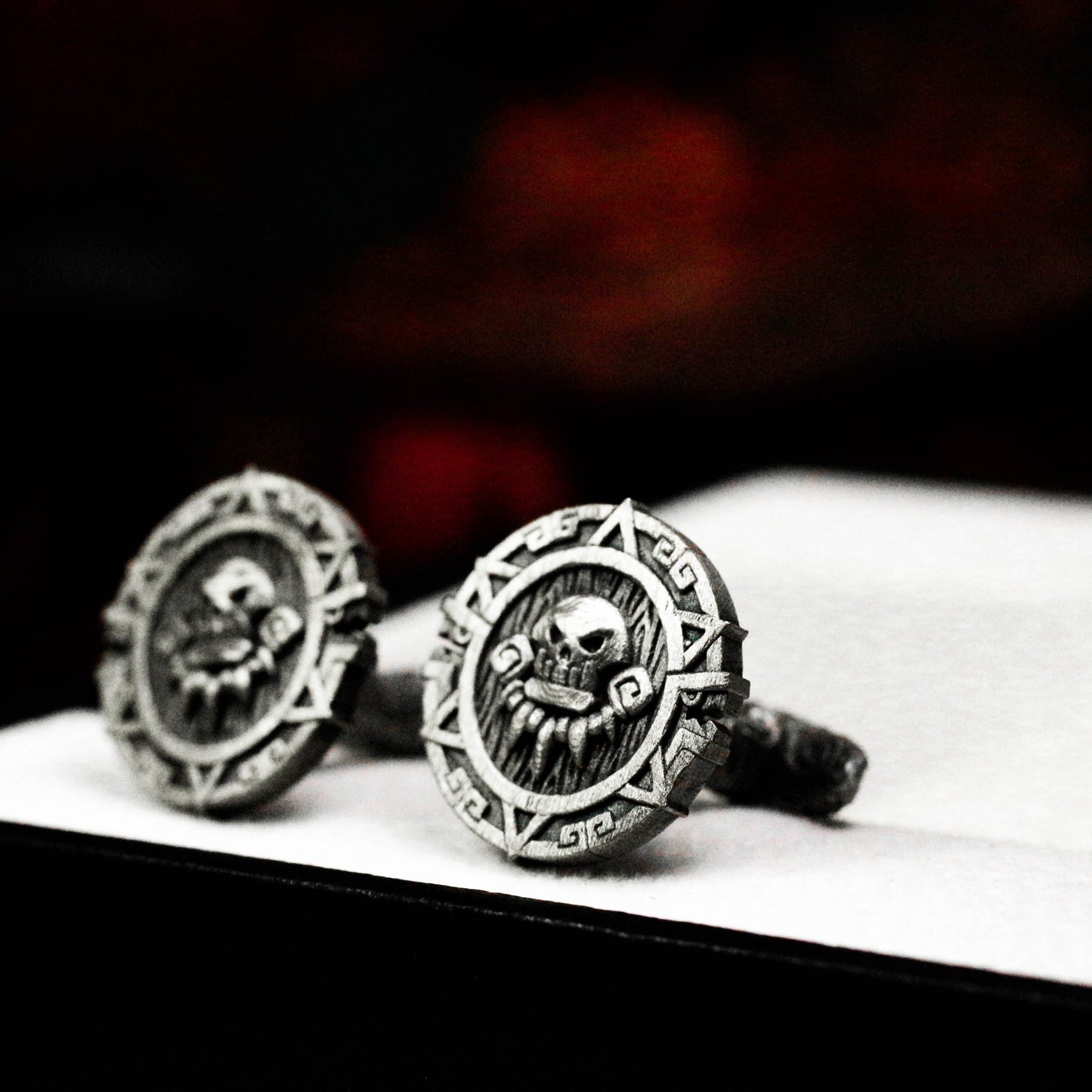 Mayan Skull Totem Cufflinks - 925 Sterling Silver Handmade
