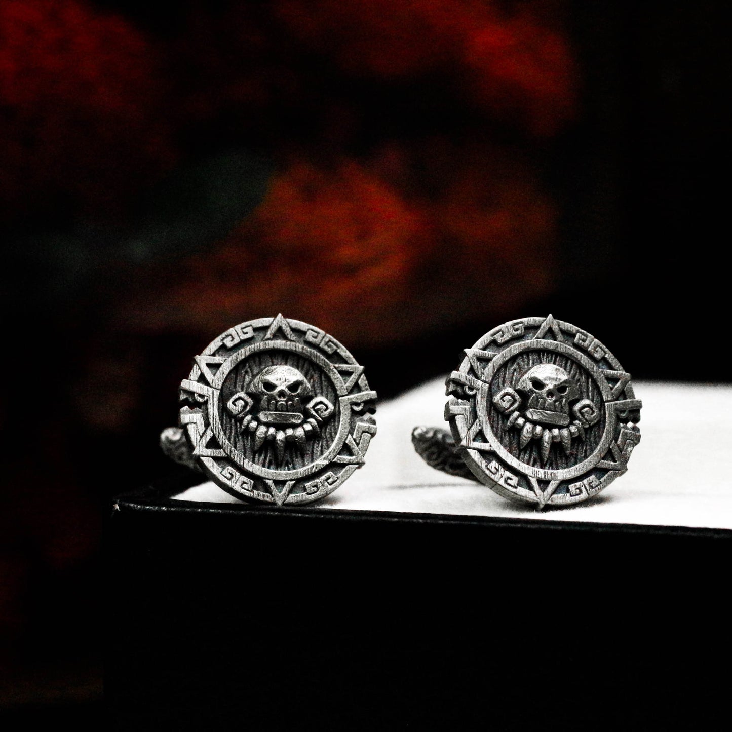 Mayan Skull Totem Cufflinks - 925 Sterling Silver Handmade