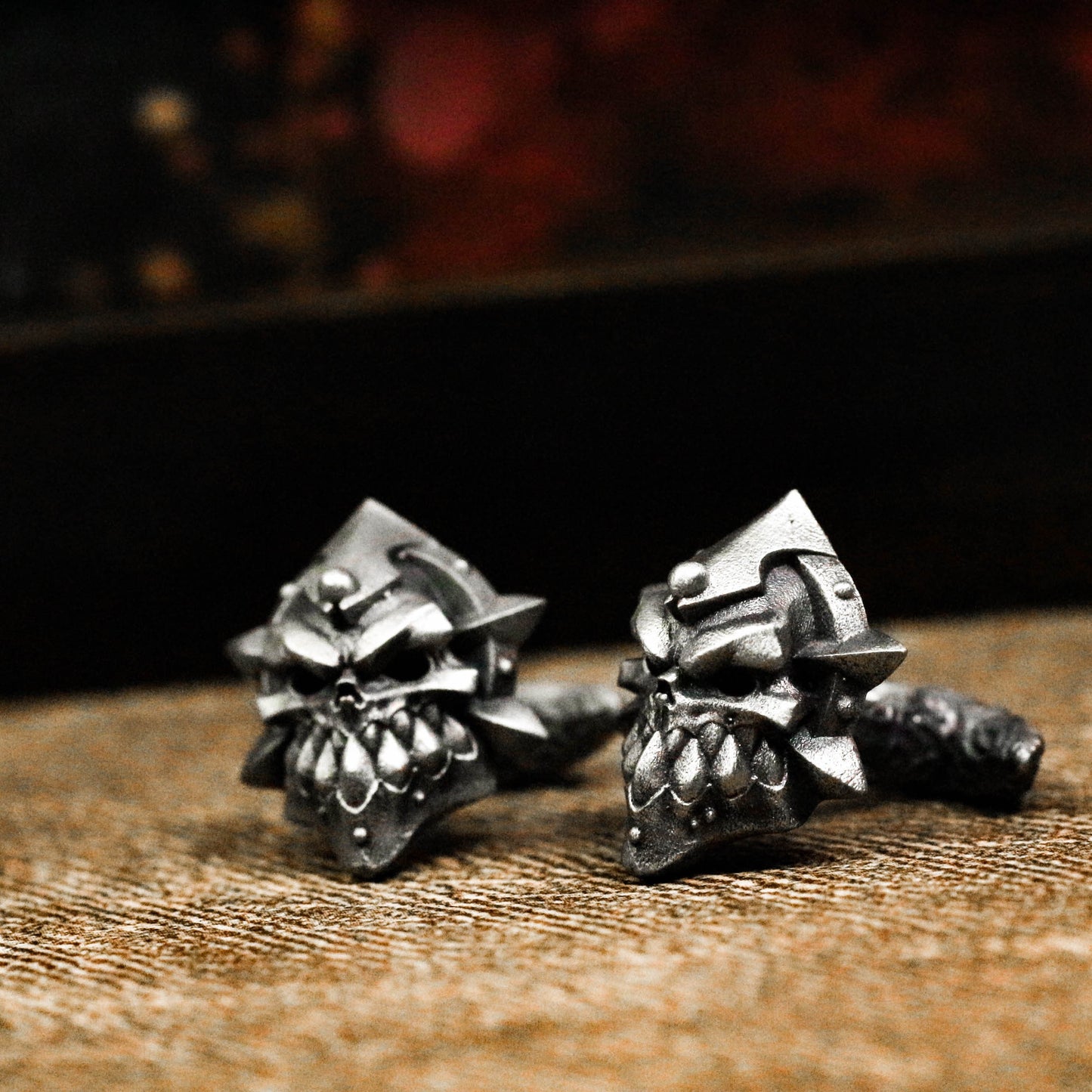 Orc Helmet Cufflinks - Handmade 925 Sterling Silver