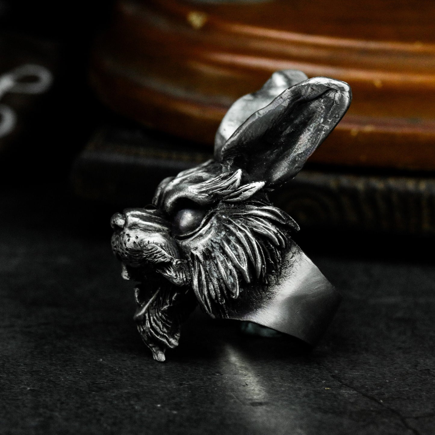Snarling Rabbit Ring ¨C Handmade 925 Silver Fierce Animal Band