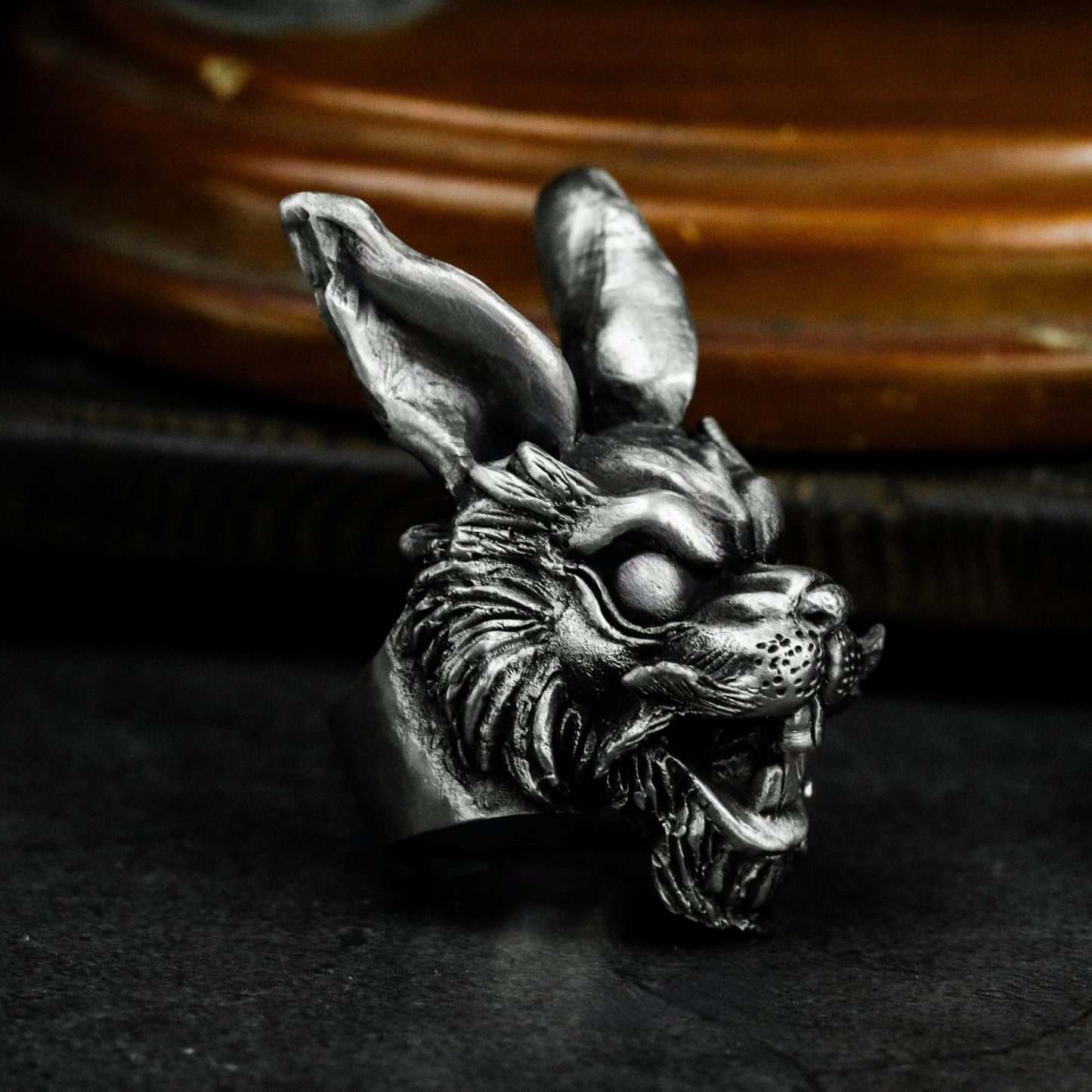 Snarling Rabbit Ring ¨C Handmade 925 Silver Fierce Animal Band