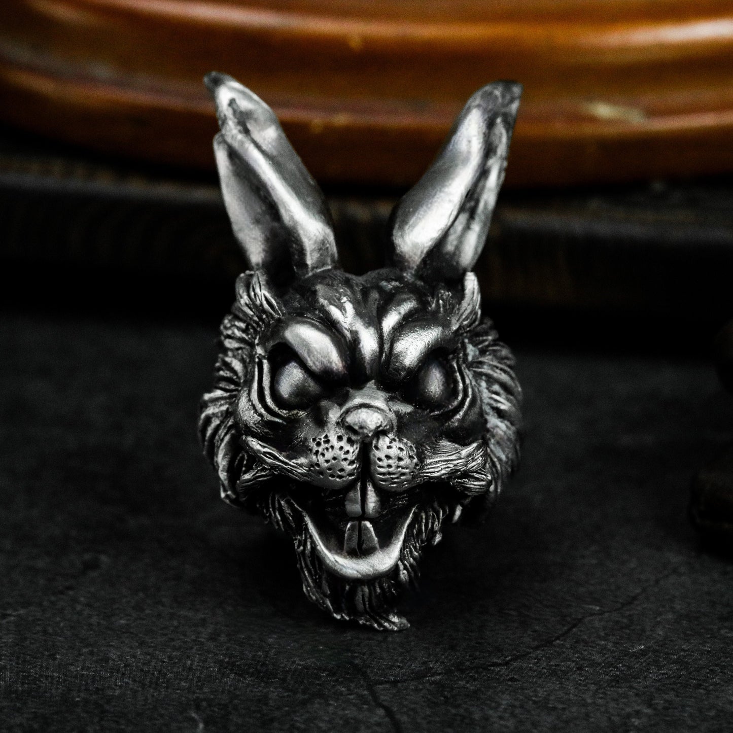 Snarling Rabbit Ring ¨C Handmade 925 Silver Fierce Animal Band