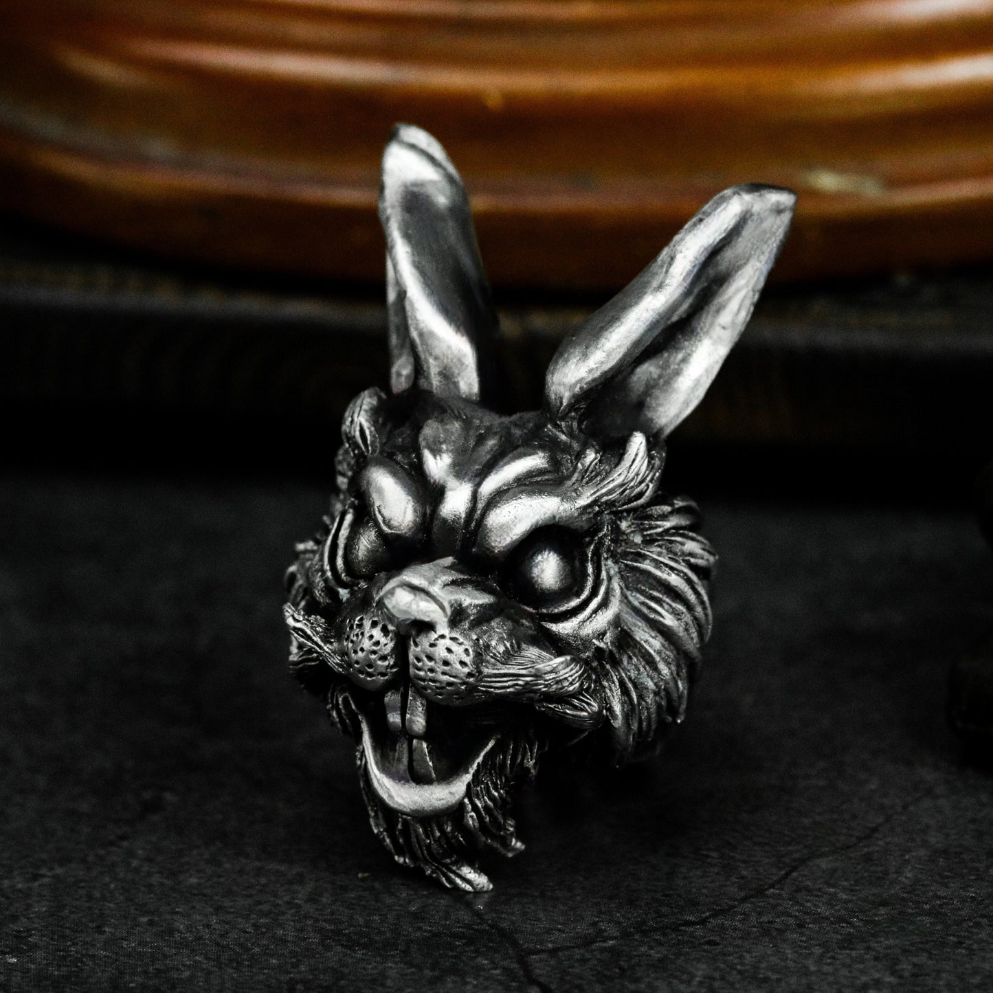 Snarling Rabbit Ring ¨C Handmade 925 Silver Fierce Animal Band