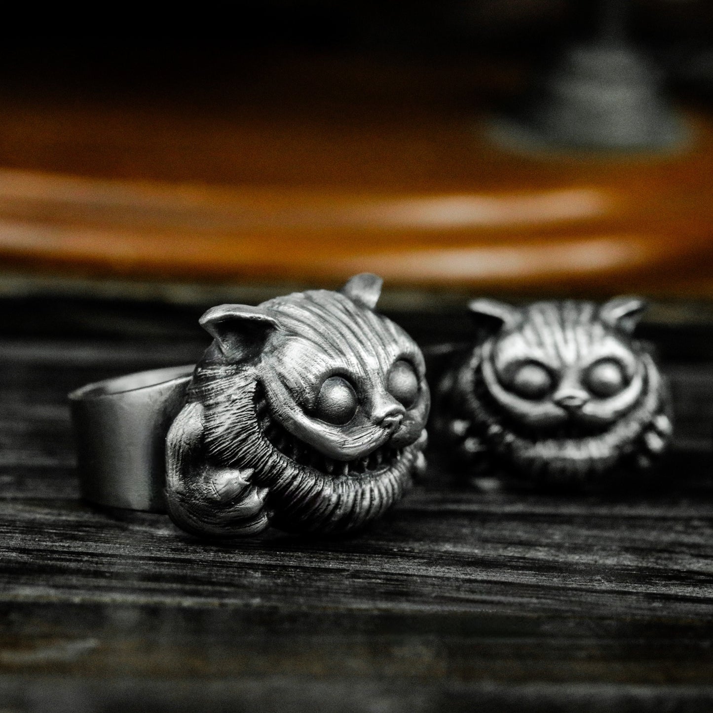 Cheshire Cat Ring with Grinning Face ¨C 925 Sterling Silver Handmade