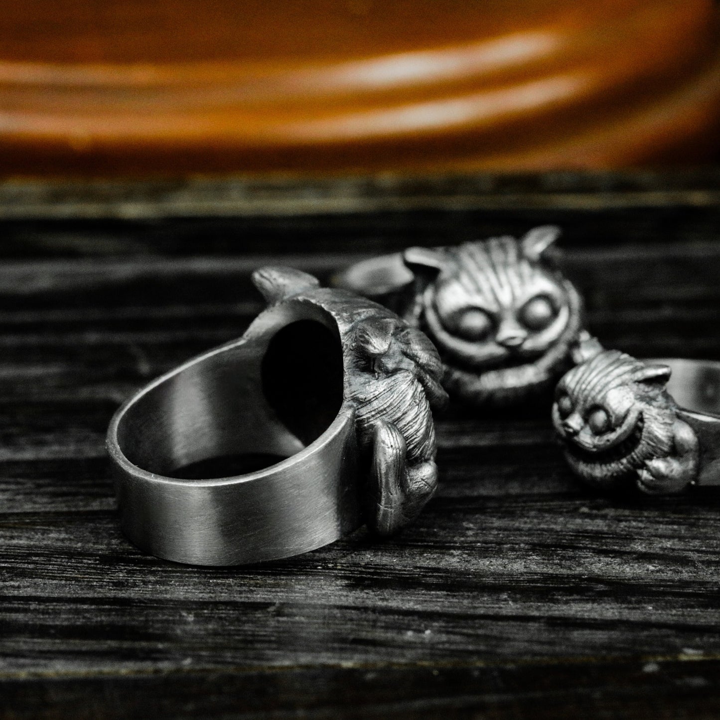 Cheshire Cat Ring with Grinning Face ¨C 925 Sterling Silver Handmade
