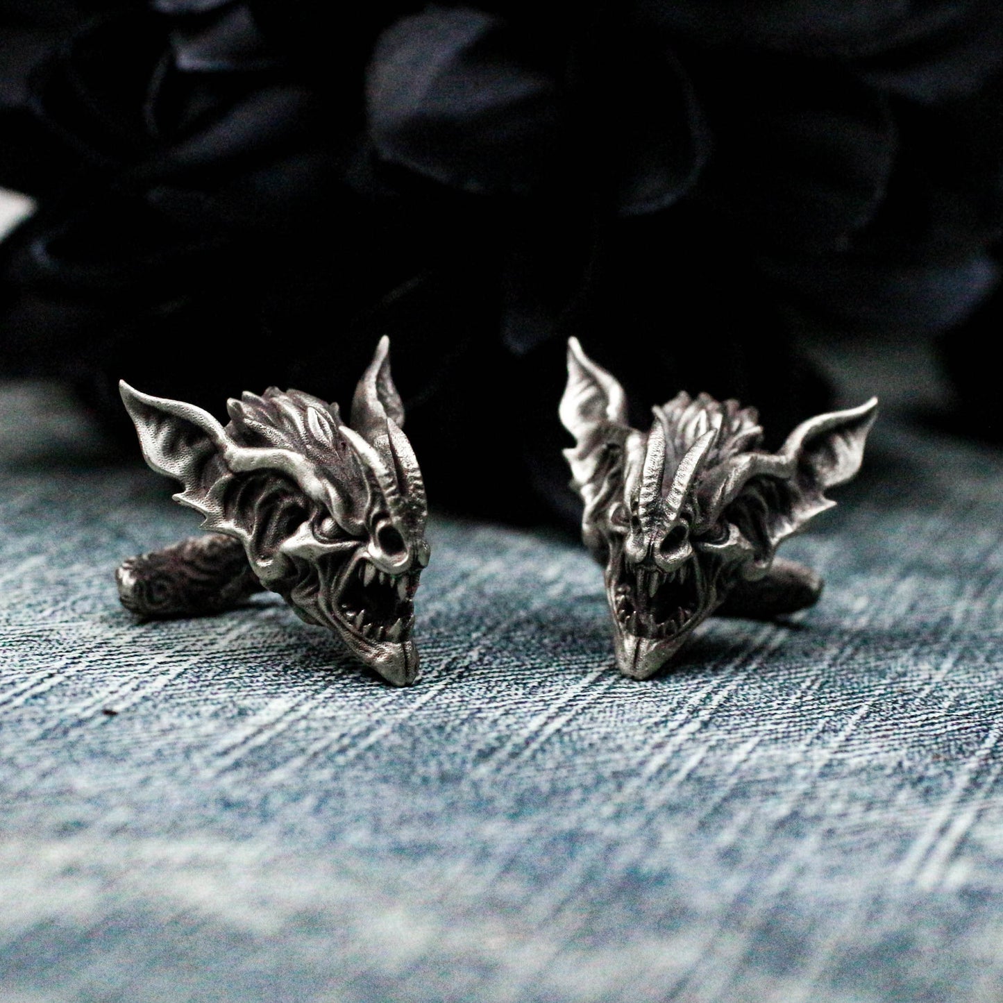 Gargoyle Devil Bat Cufflinks - 925 Silver Handmade
