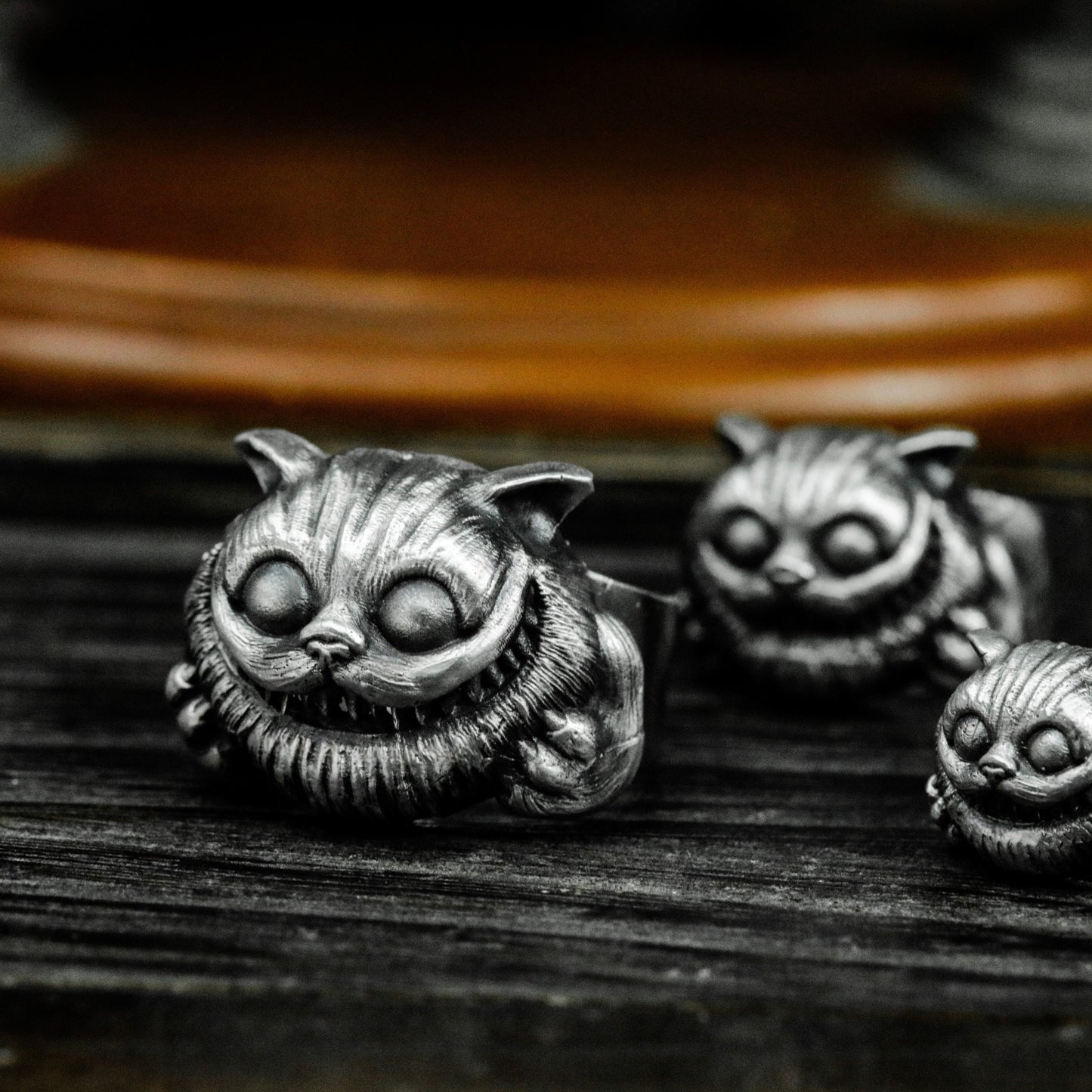 Cheshire Cat Ring with Grinning Face ¨C 925 Sterling Silver Handmade