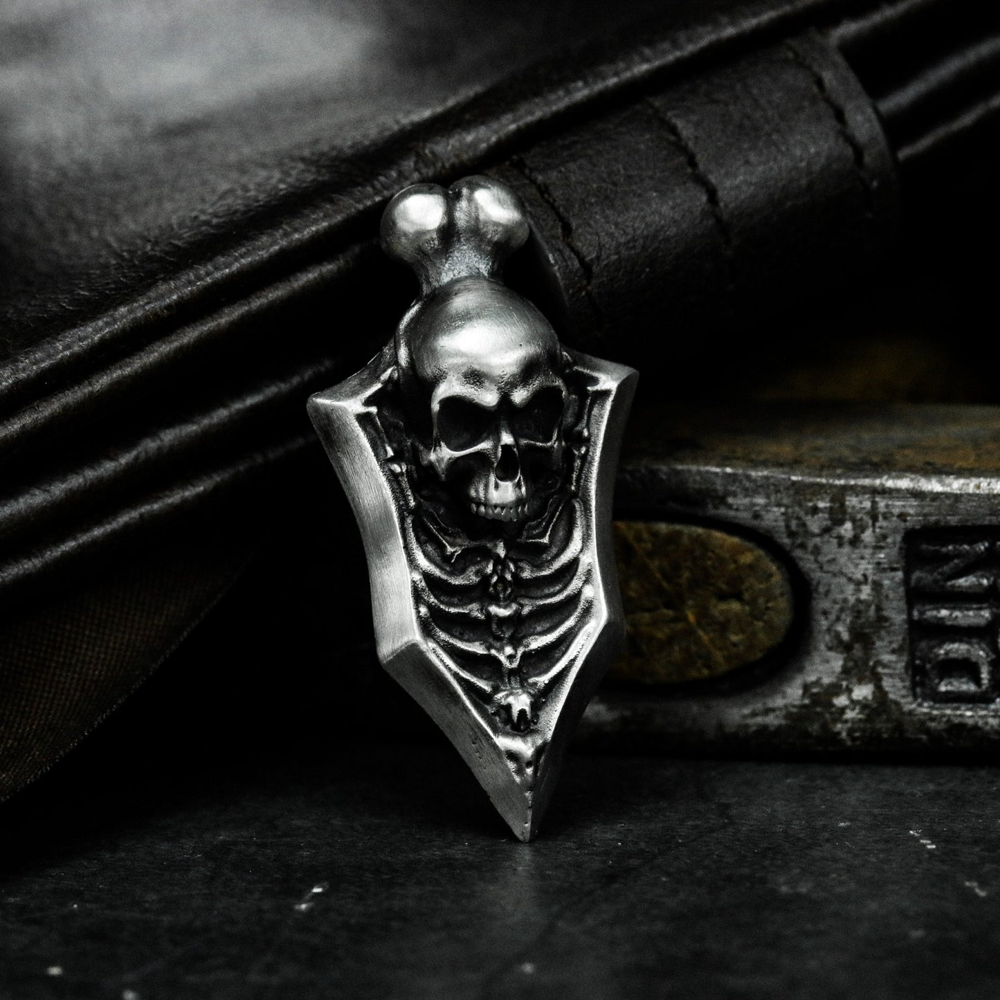 Blade Shield Skull Pendant ¨C Handmade 925 Silver Dark Armor Necklace