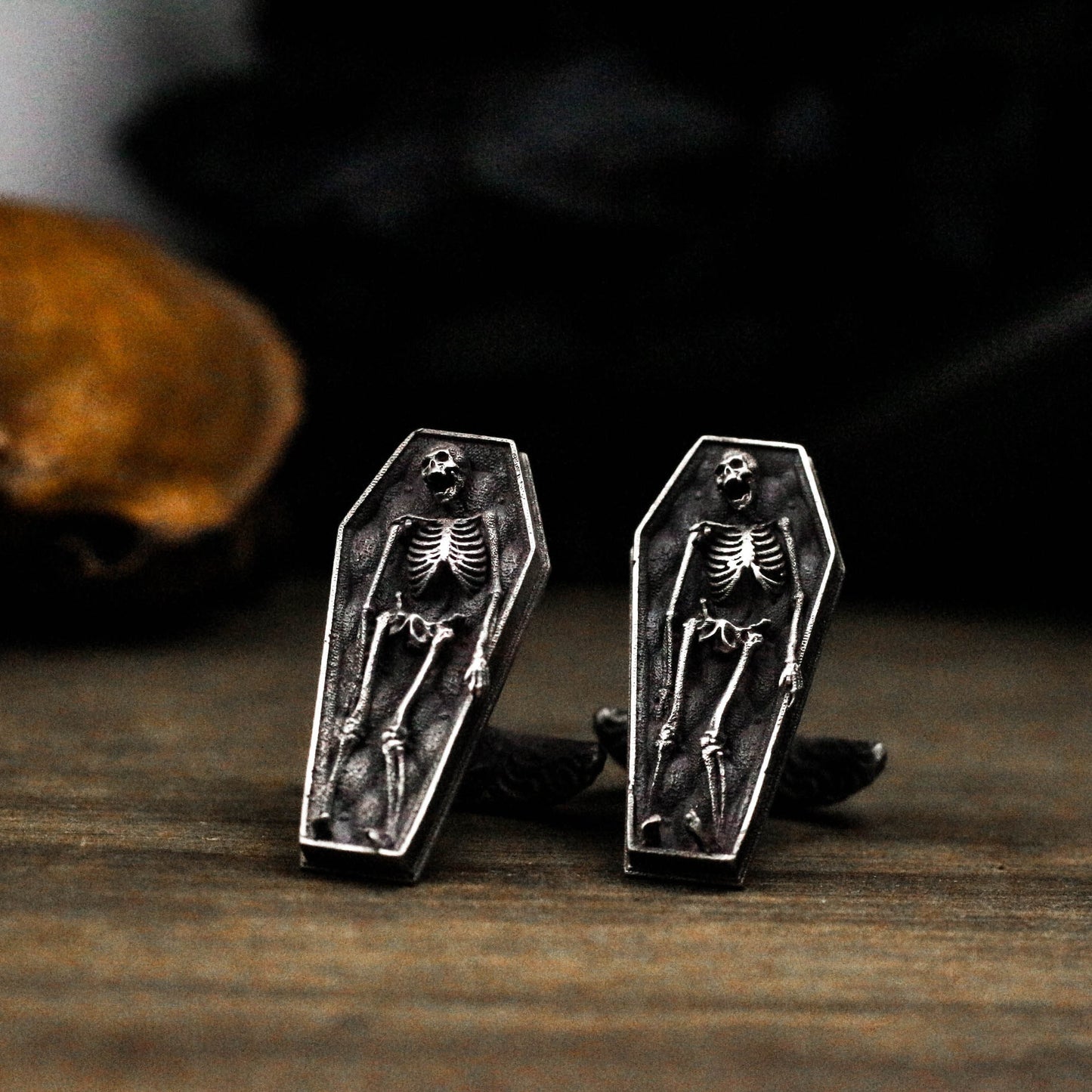 Skeleton in the Coffin Cufflinks - 925 Sterling Silver Handmade