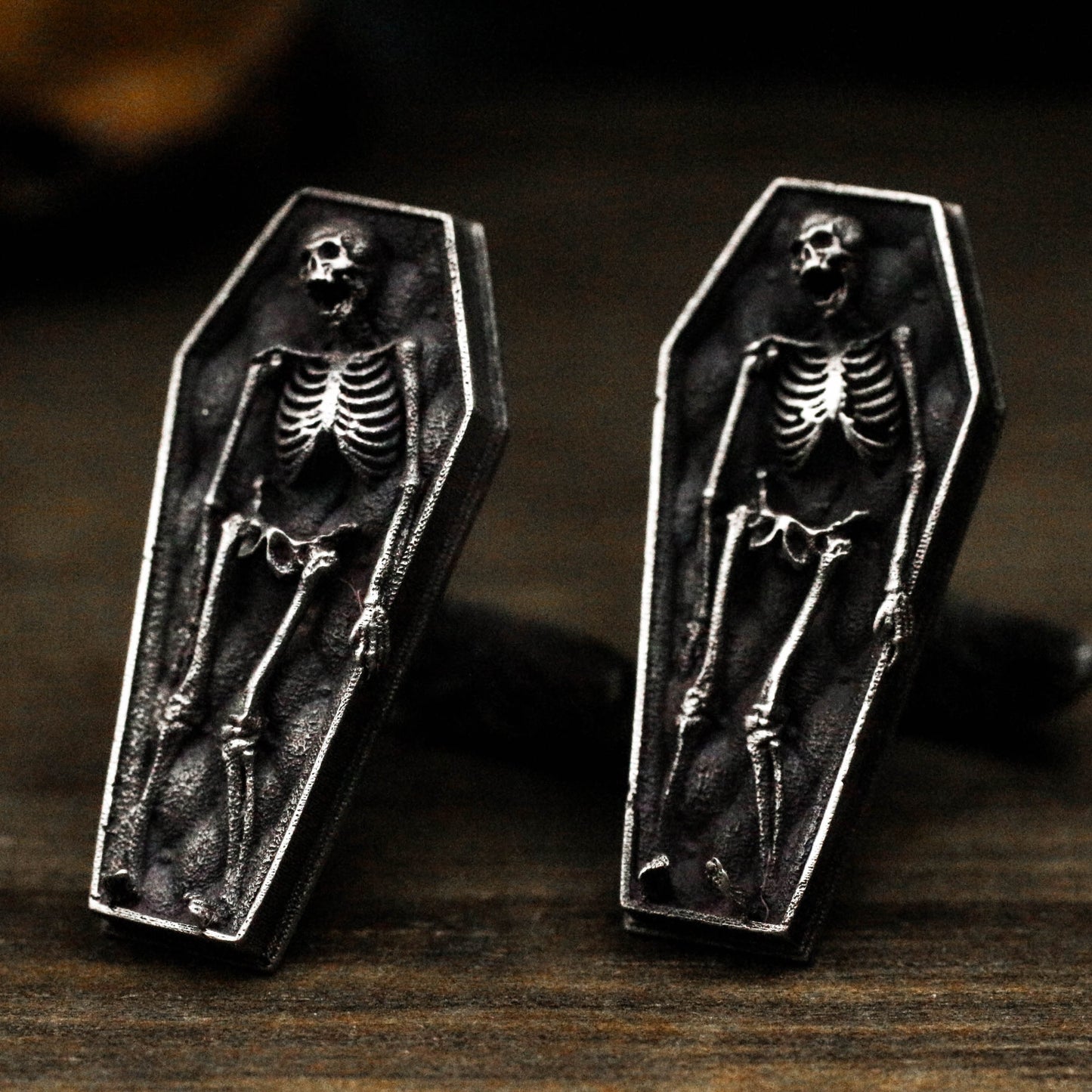 Skeleton in the Coffin Cufflinks - 925 Sterling Silver Handmade