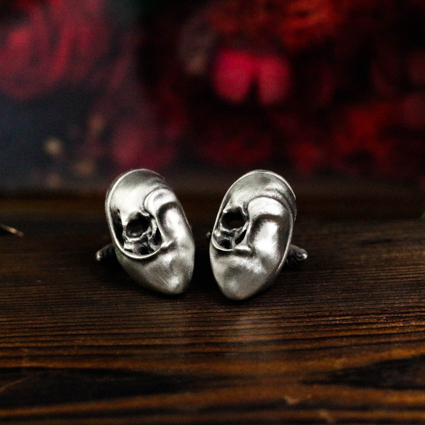 Skeleton Mask Cufflinks, 925 Silver Handmade