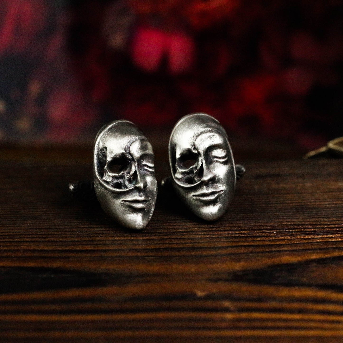 Skull Face Cufflinks, Masquerade Masks - 925 Sterling Silver Handmade