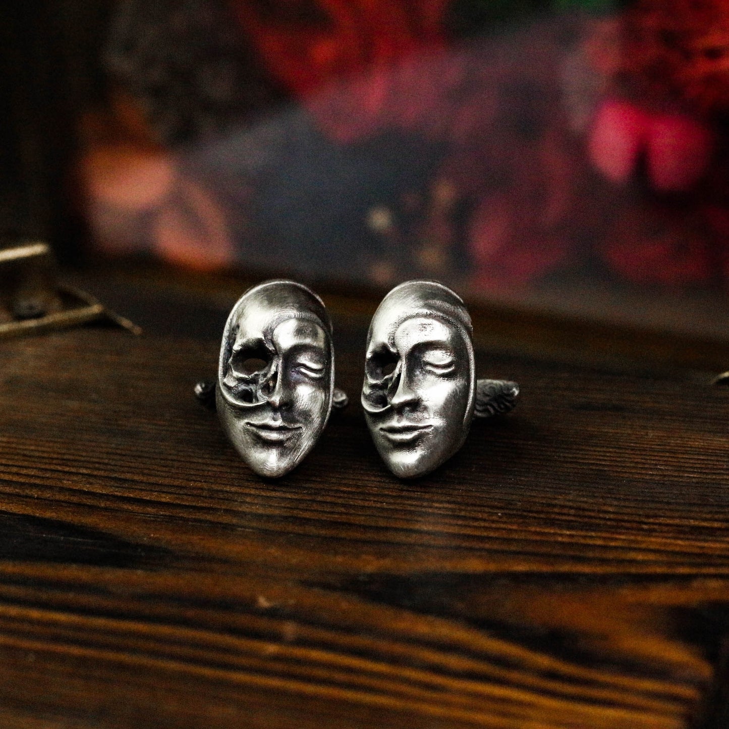 Skull Face Cufflinks, Masquerade Masks - 925 Sterling Silver Handmade