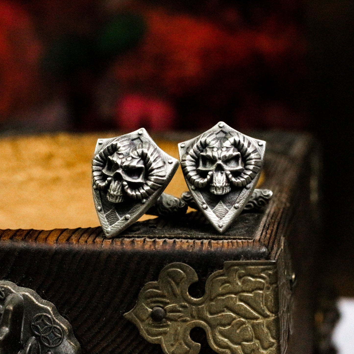 Ram's Head Shield Cufflinks, 925 Silver Handmade