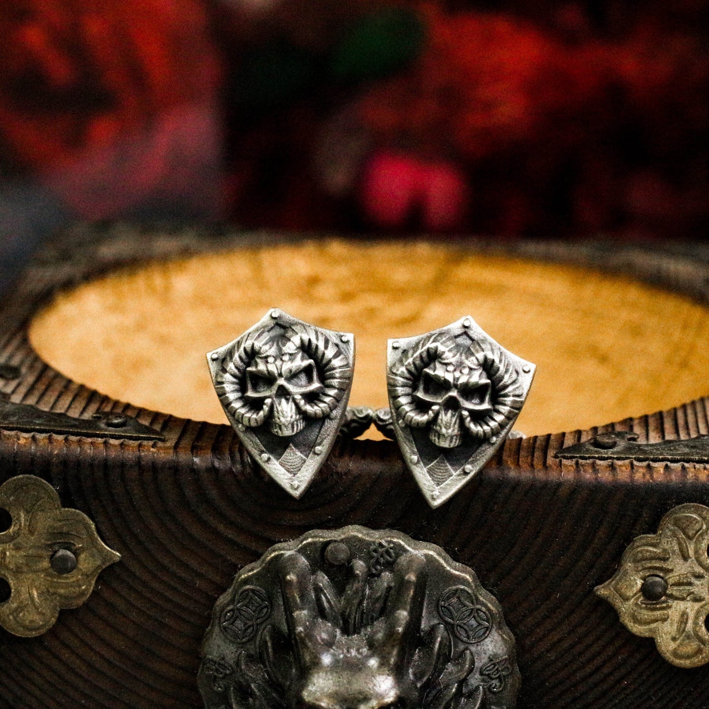Ram's Head Shield Cufflinks, 925 Silver Handmade