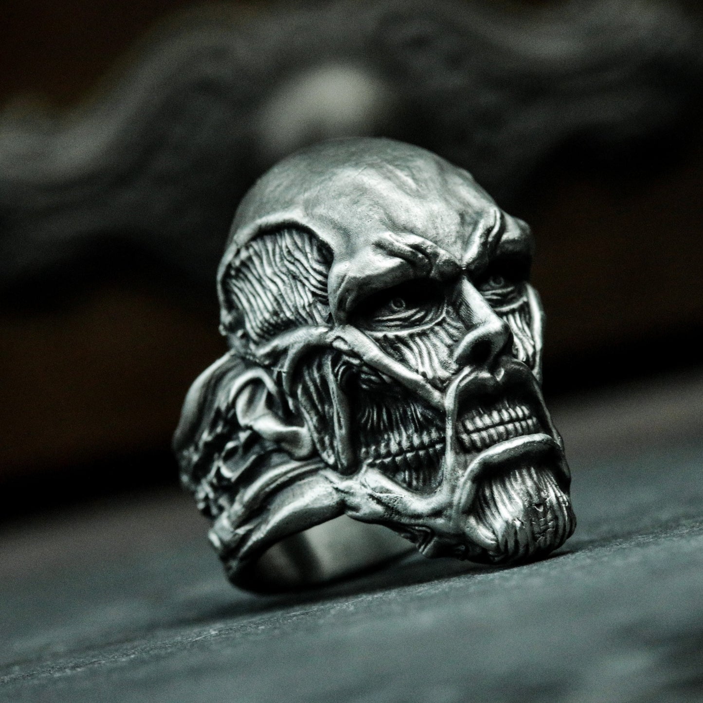 Terror Mask Ring ¨C Handmade 925 Silver Fear Warden Band