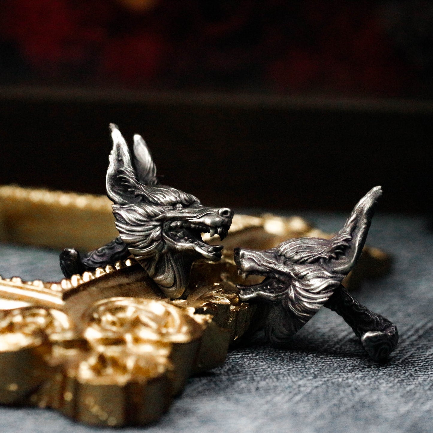 Wolf Cuff Links, Leader Wolf Face - 925 Sterling Silver Handmade