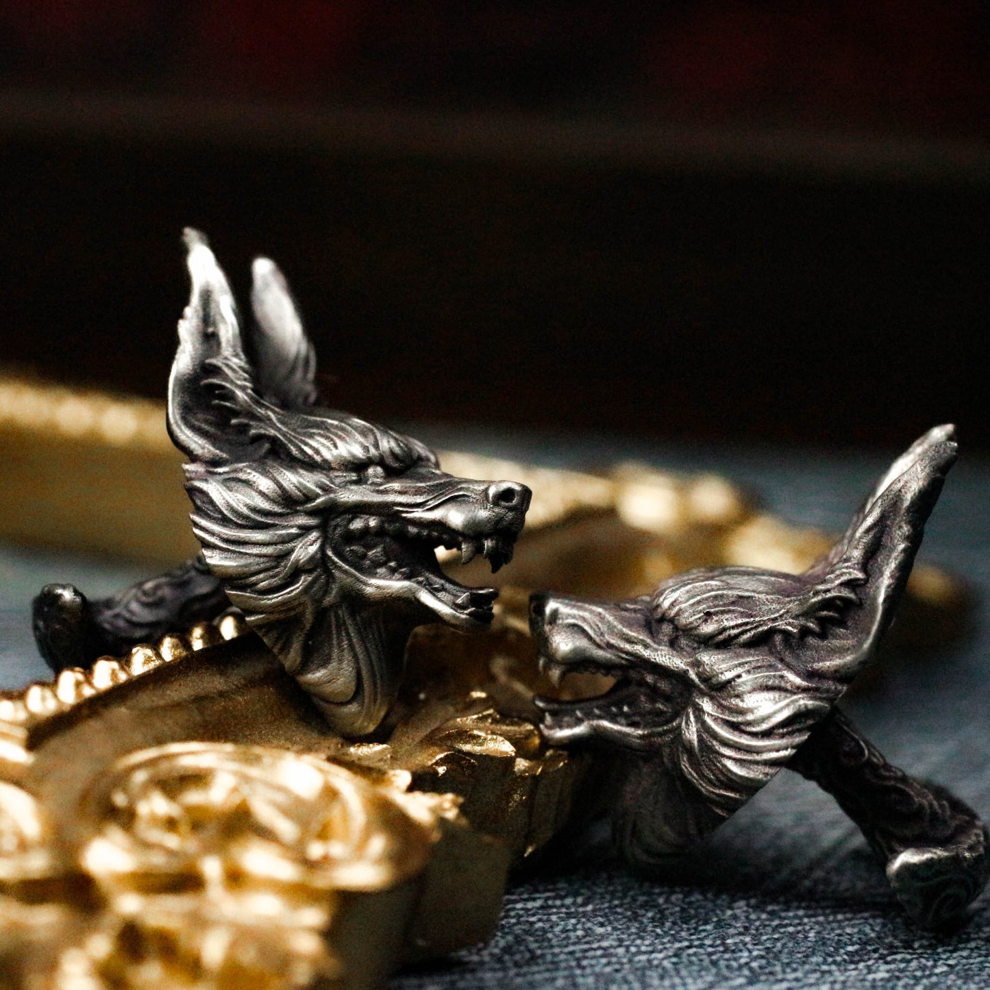 Wolf Cuff Links, Leader Wolf Face - 925 Sterling Silver Handmade