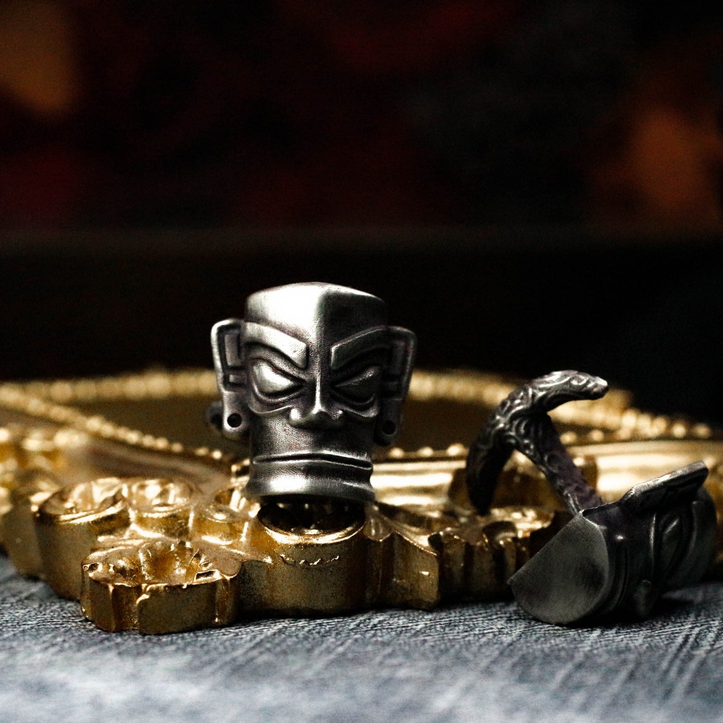 Sanxingdui Mask Cufflinks, Ancient - 925 Sterling Silver Handmade
