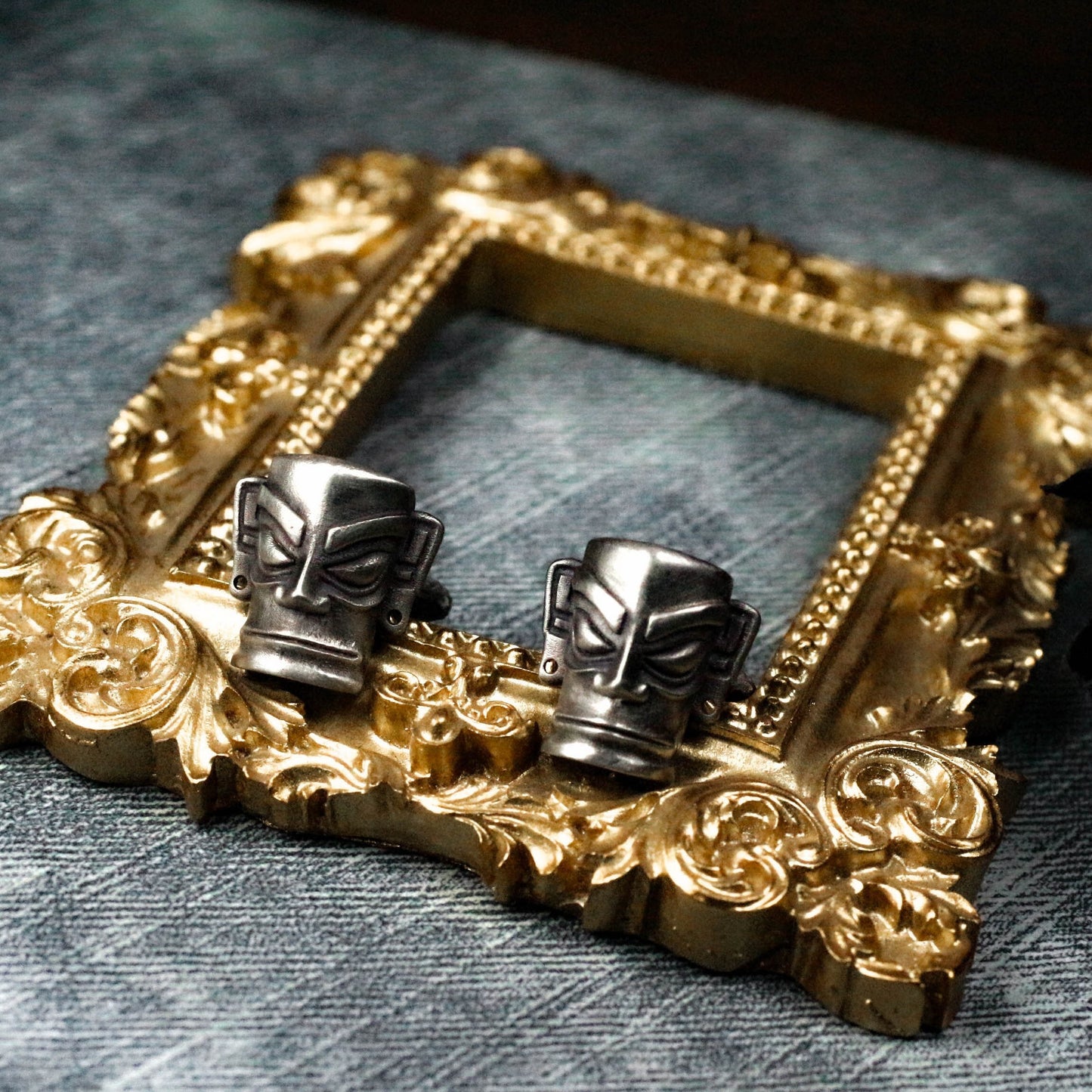 Sanxingdui Mask Cufflinks, Ancient - 925 Sterling Silver Handmade
