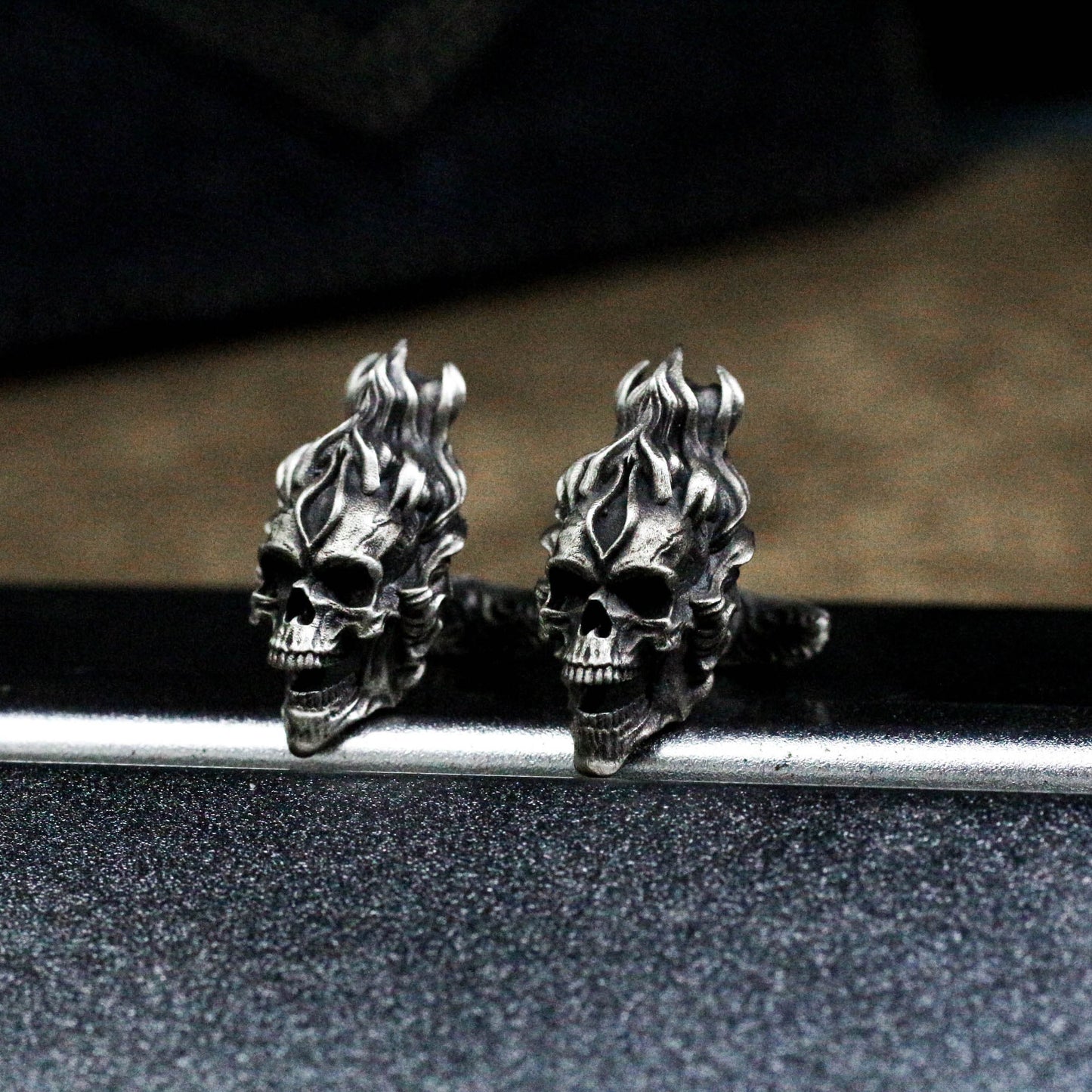 Angry Skull Cufflinks - 925 Sterling Silver Handmade