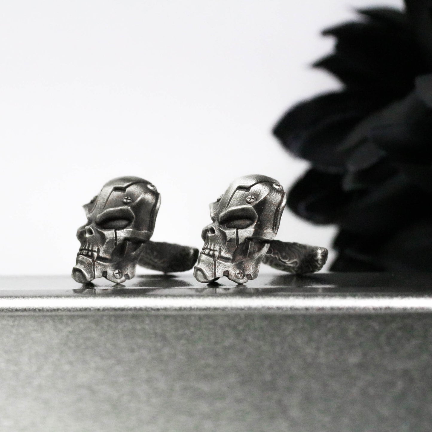 Mechanical Skull Cufflinks, Futuristic Warrior - 925 Sterling Silver Handmade