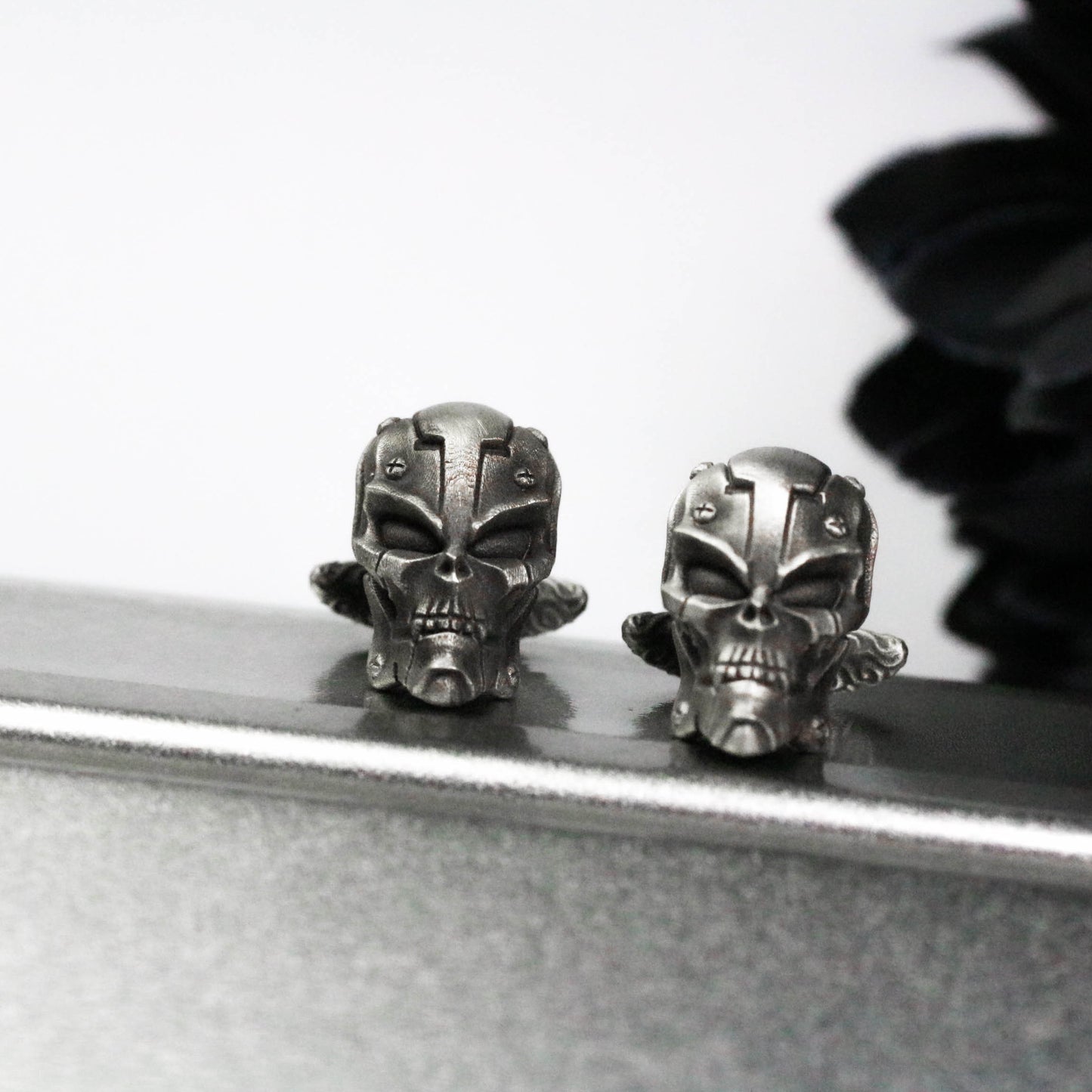 Mechanical Skull Cufflinks, Futuristic Warrior - 925 Sterling Silver Handmade