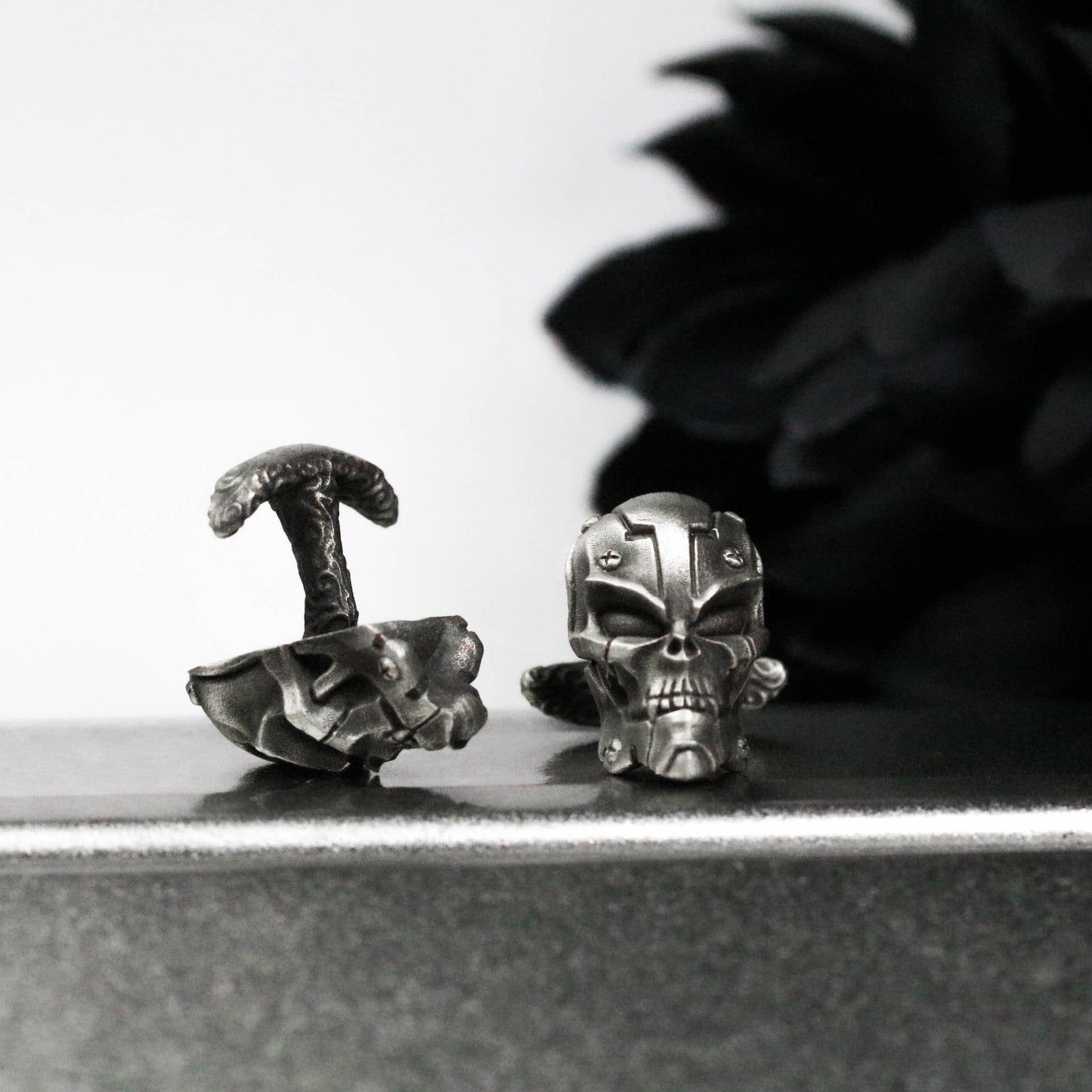 Mechanical Skull Cufflinks, Futuristic Warrior - 925 Sterling Silver Handmade