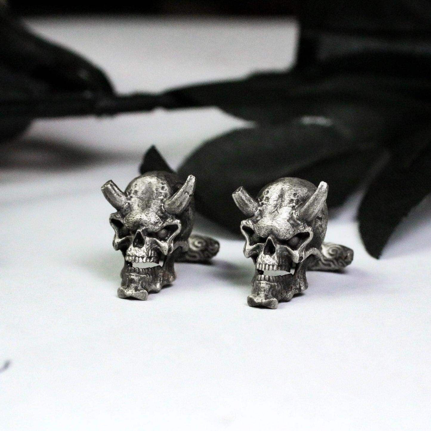 Battle Damaged Ghost Face Cufflinks, Broken Horn Skull - 925 Sterling Silver Handmade