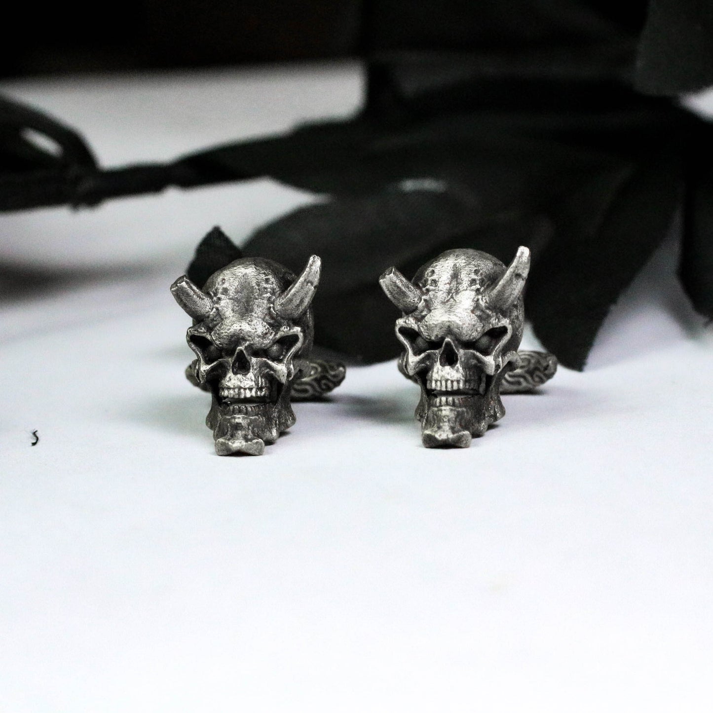 Battle Damaged Ghost Face Cufflinks, Broken Horn Skull - 925 Sterling Silver Handmade