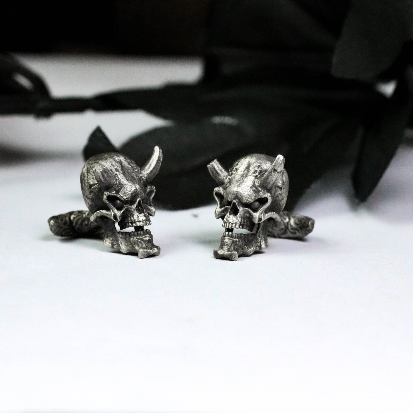 Battle Damaged Ghost Face Cufflinks, Broken Horn Skull - 925 Sterling Silver Handmade
