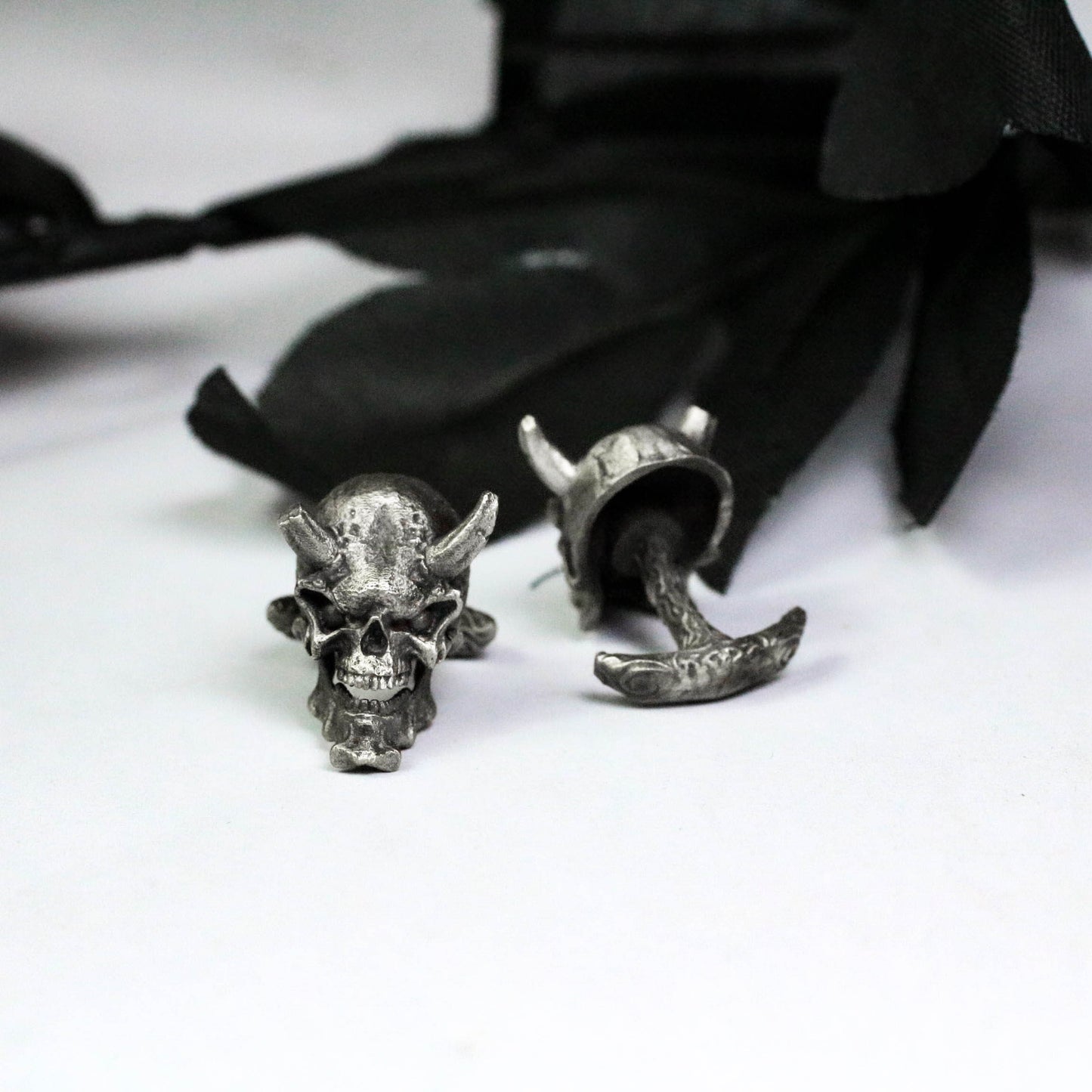 Battle Damaged Ghost Face Cufflinks, Broken Horn Skull - 925 Sterling Silver Handmade