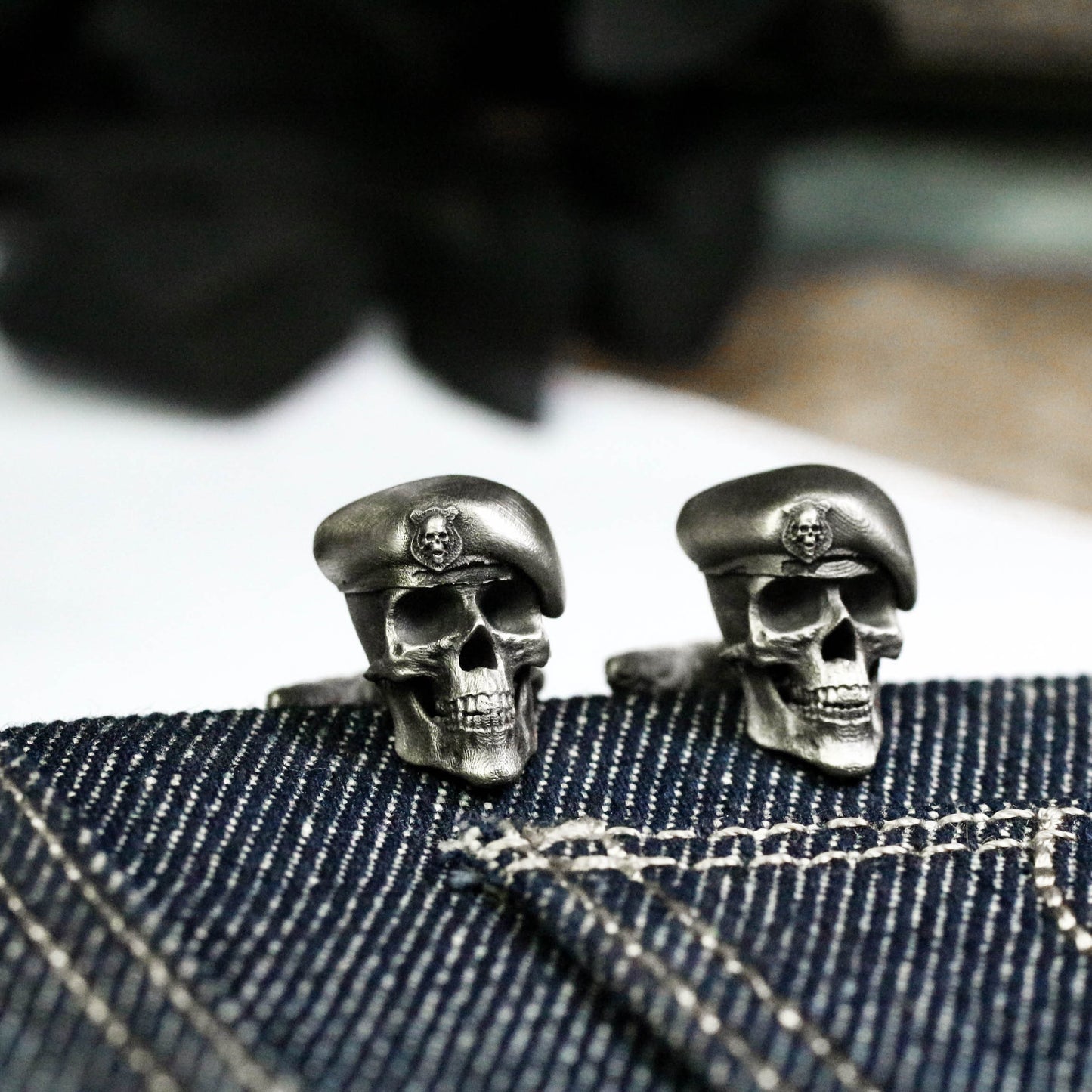 Hat Skull Warrior Cufflinks - 925 Sterling Silver Handmade