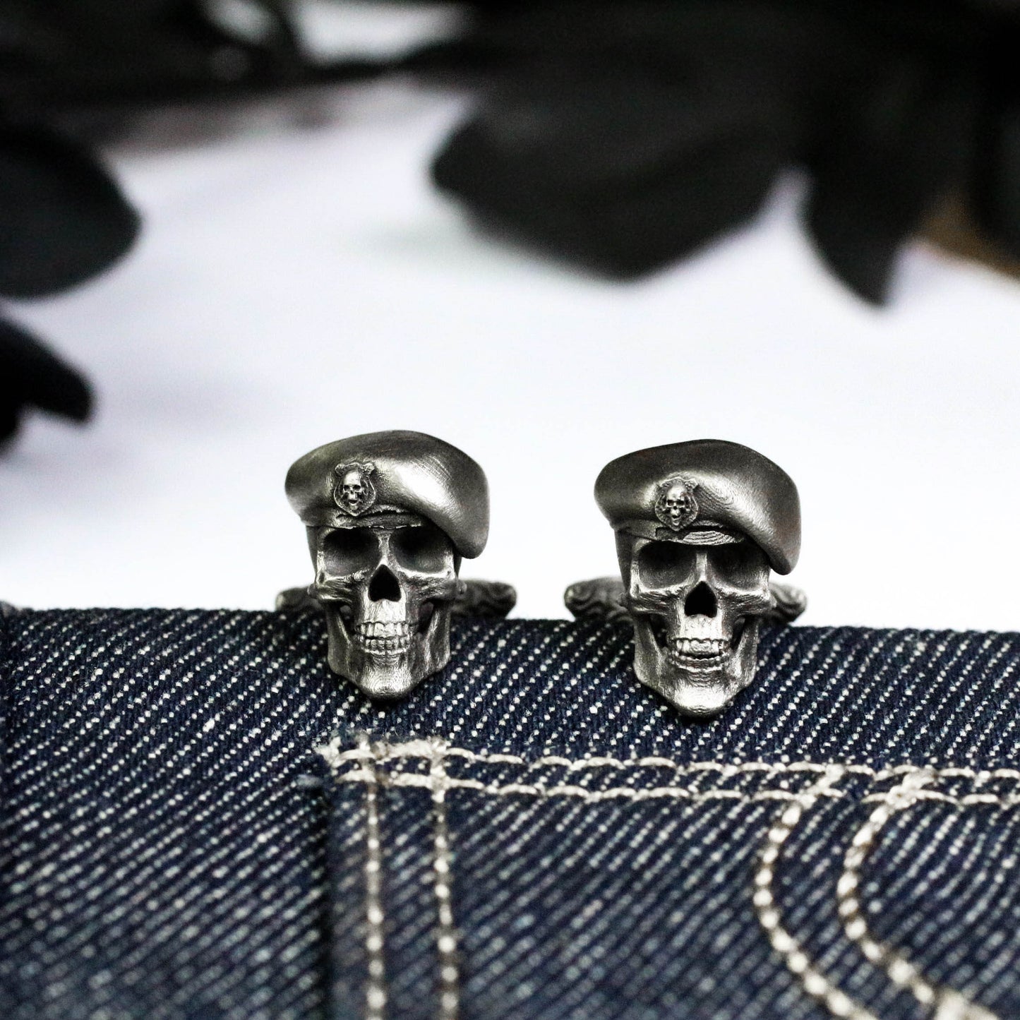 Hat Skull Warrior Cufflinks - 925 Sterling Silver Handmade