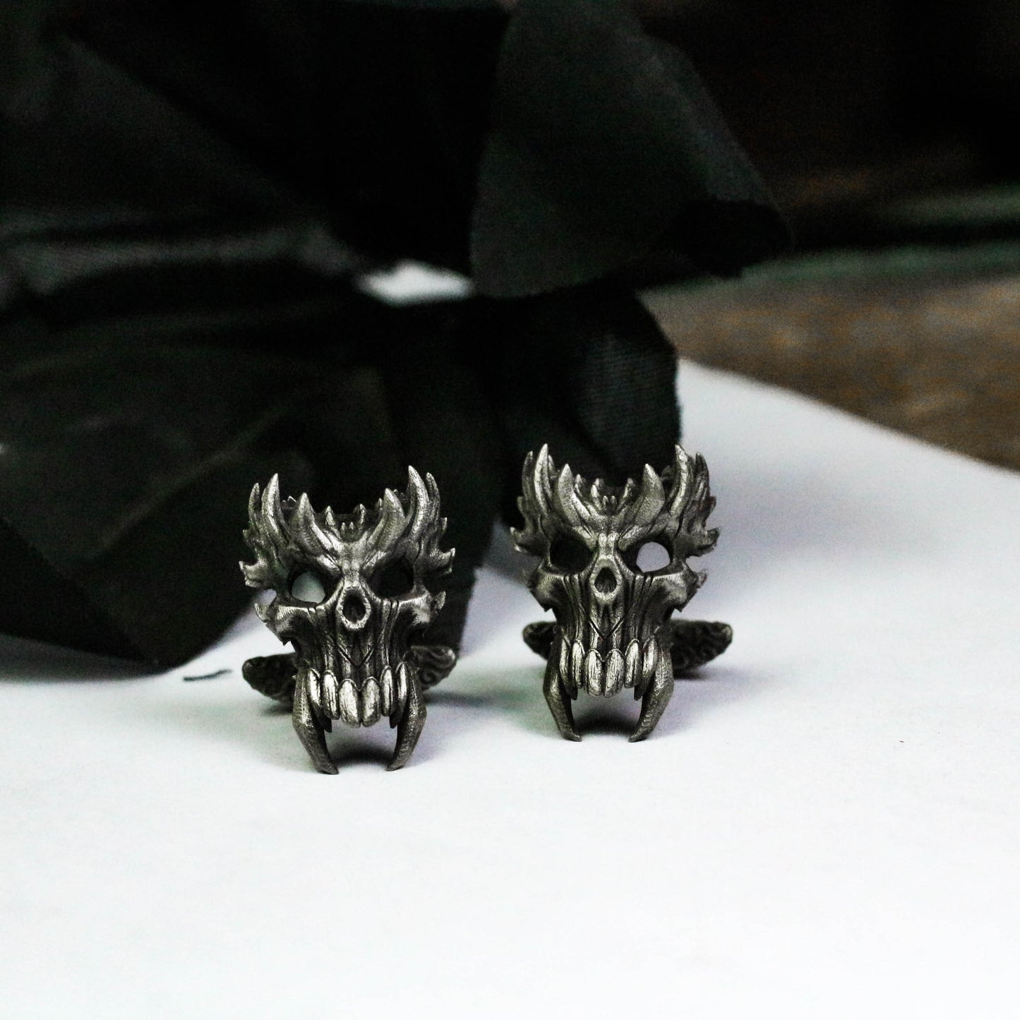 Spiritual Demon Skull Cufflinks, 925 Silver Handmade