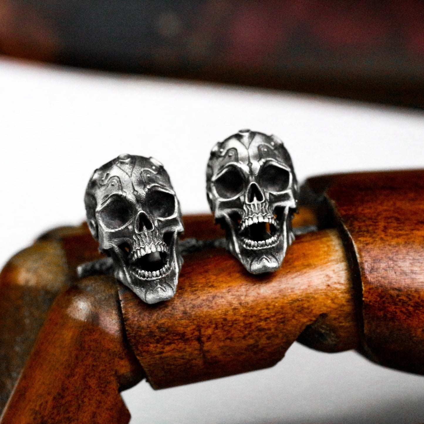 Mechanical Pioneer Skull Cufflinks, 925 Silver Handmade